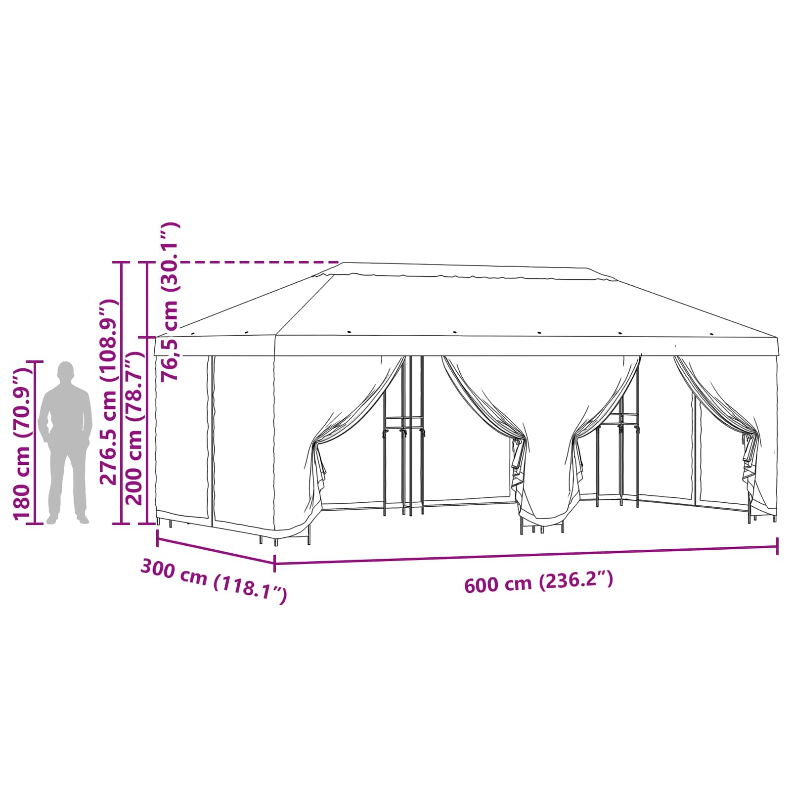Sodo pavėsinė su šoninėmis sienelėmis 6 x 3 m Mėlyna Sodo pavėsinė su šoninėmis sienelėmis 6 x 3 m Mėlyna