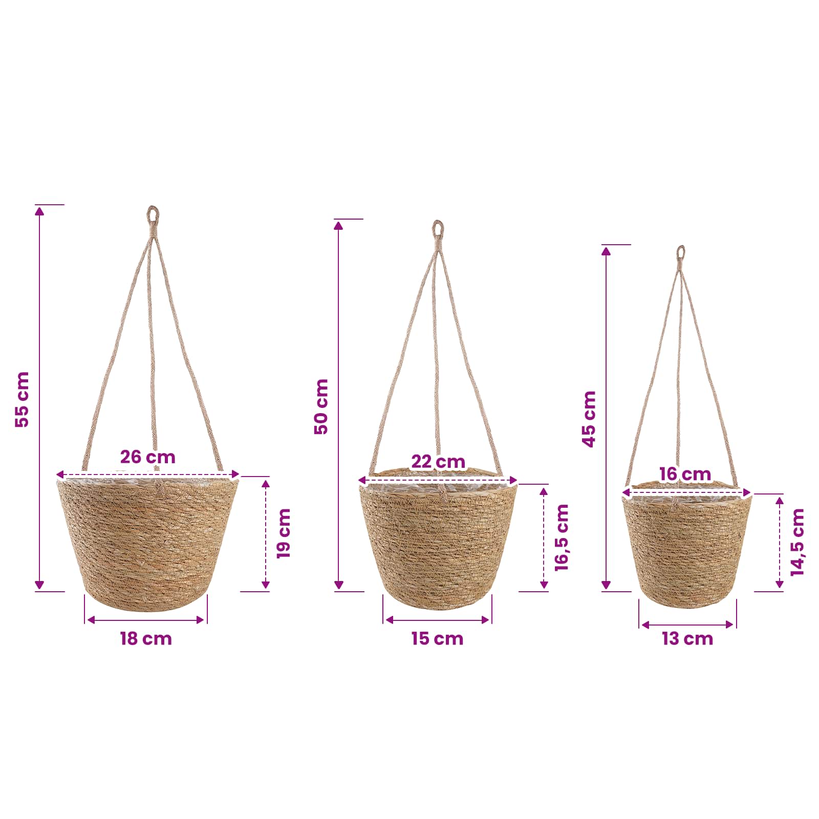 3 vnt. Natūrali Ø26 x 19 cm 100% Jūros žolė 3 vnt. Natūrali Ø26 x 19 cm 100% Jūros žolė