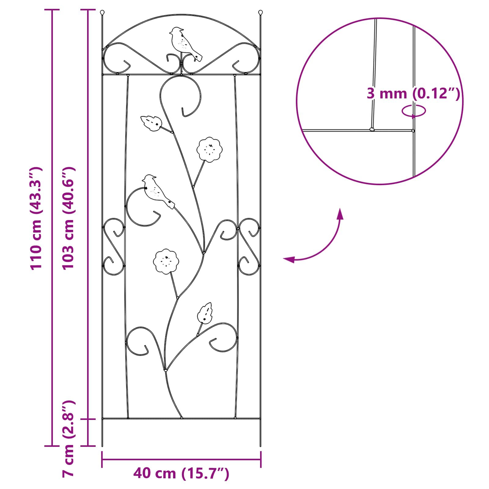 Sodo tvora 3 vnt. Juoda 110 x 40 cm Plienas Sodo tvora 3 vnt. Juoda 110 x 40 cm Plienas