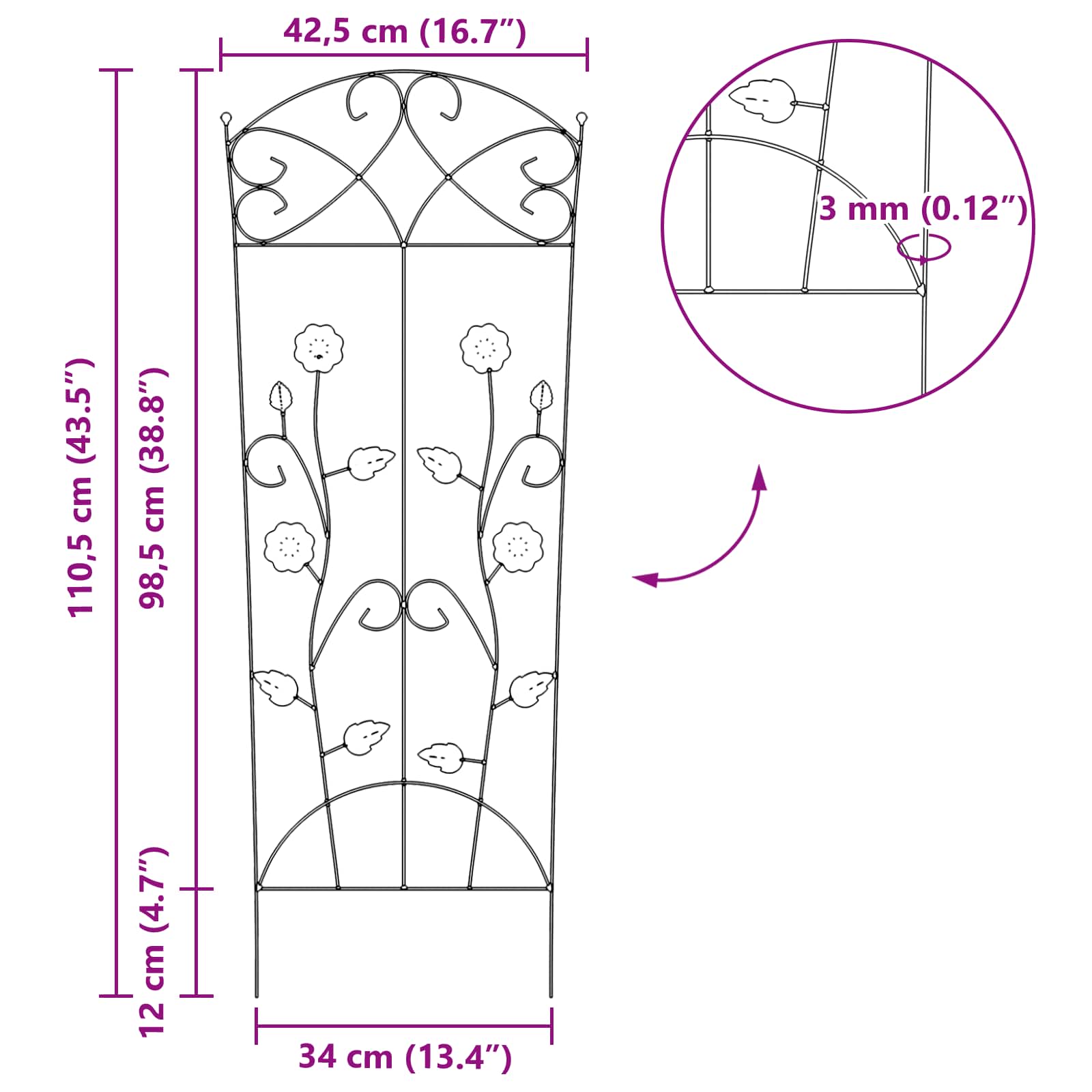 Sodo tvora 3 vnt. Juoda 110,5 x 42,5 cm Plienas Sodo tvora 3 vnt. Juoda 110,5 x 42,5 cm Plienas