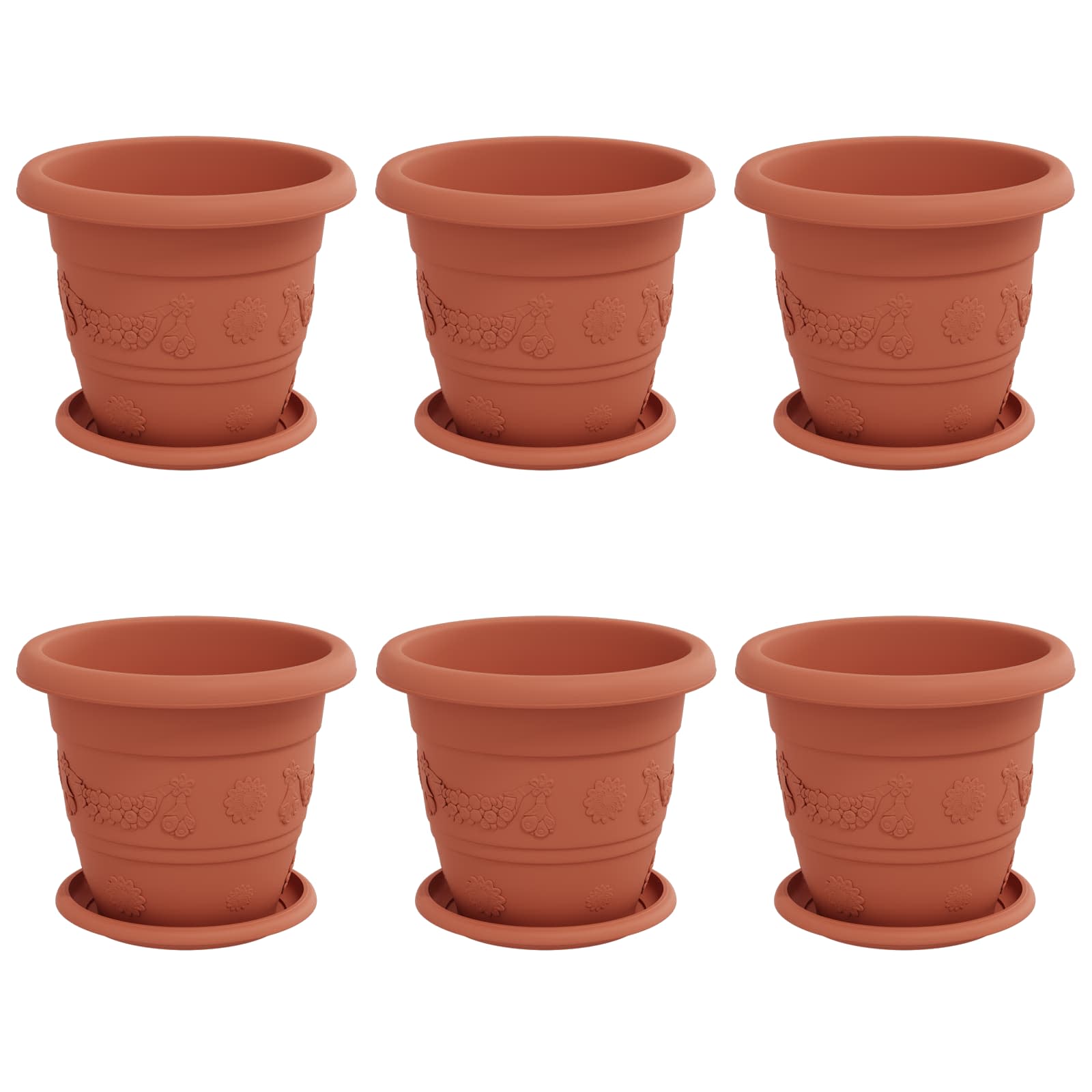 Augalų vazonai 6 vnt. Raudona plyta Ø 22 x 18 cm Plastmasė Augalų vazonai 6 vnt. Raudona plyta Ø 22 x 18 cm Plastmasė - Image 3