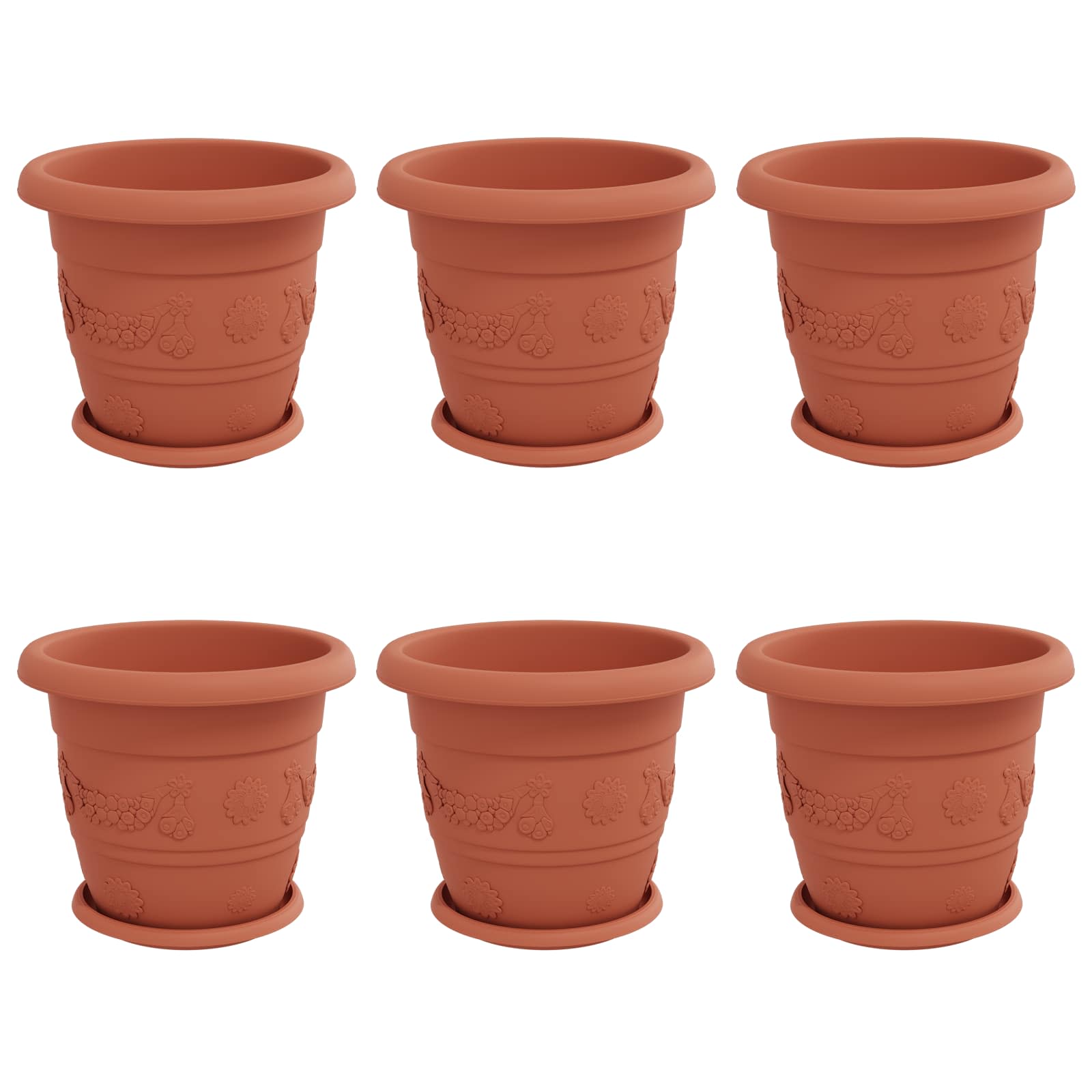 Augalų vazonai 6 vnt. Raudona plyta Ø 30 x 25 cm Plastmasė Augalų vazonai 6 vnt. Raudona plyta Ø 30 x 25 cm Plastmasė - Image 3