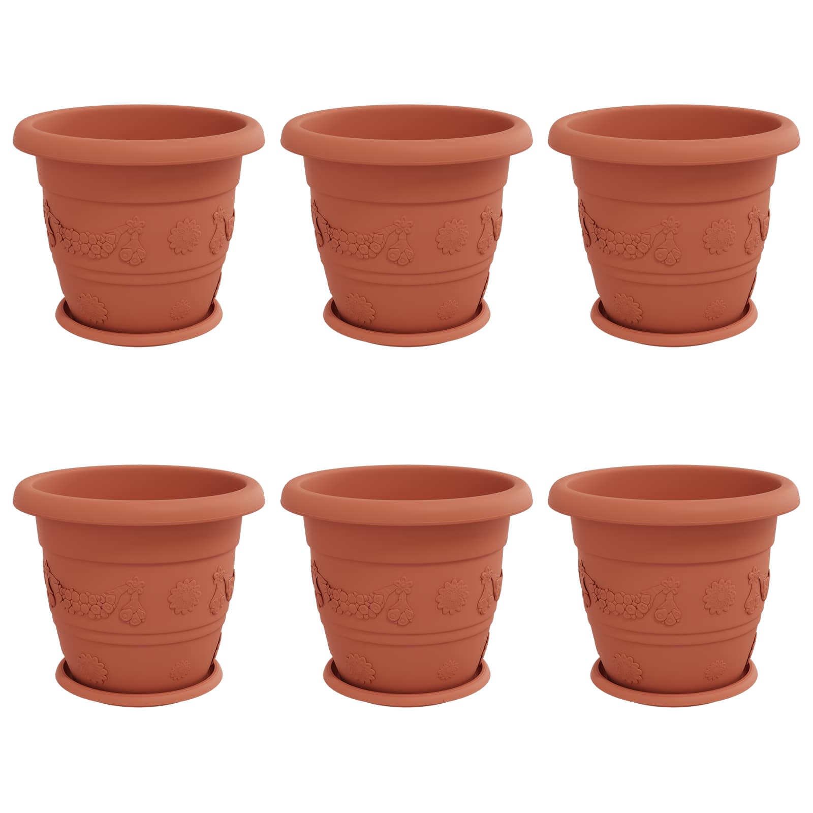 Augalų vazonai 6 vnt. Raudona plyta Ø 34 x 28 cm Plastmasė Augalų vazonai 6 vnt. Raudona plyta Ø 34 x 28 cm Plastmasė - Image 3