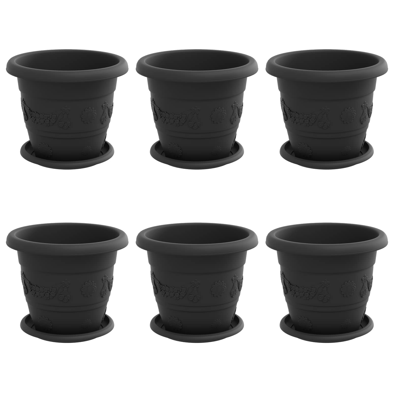 Augalų vazonai 6 vnt. Juoda Ø 22 x 18 cm Plastmasė Augalų vazonai 6 vnt. Juoda Ø 22 x 18 cm Plastmasė - Image 3