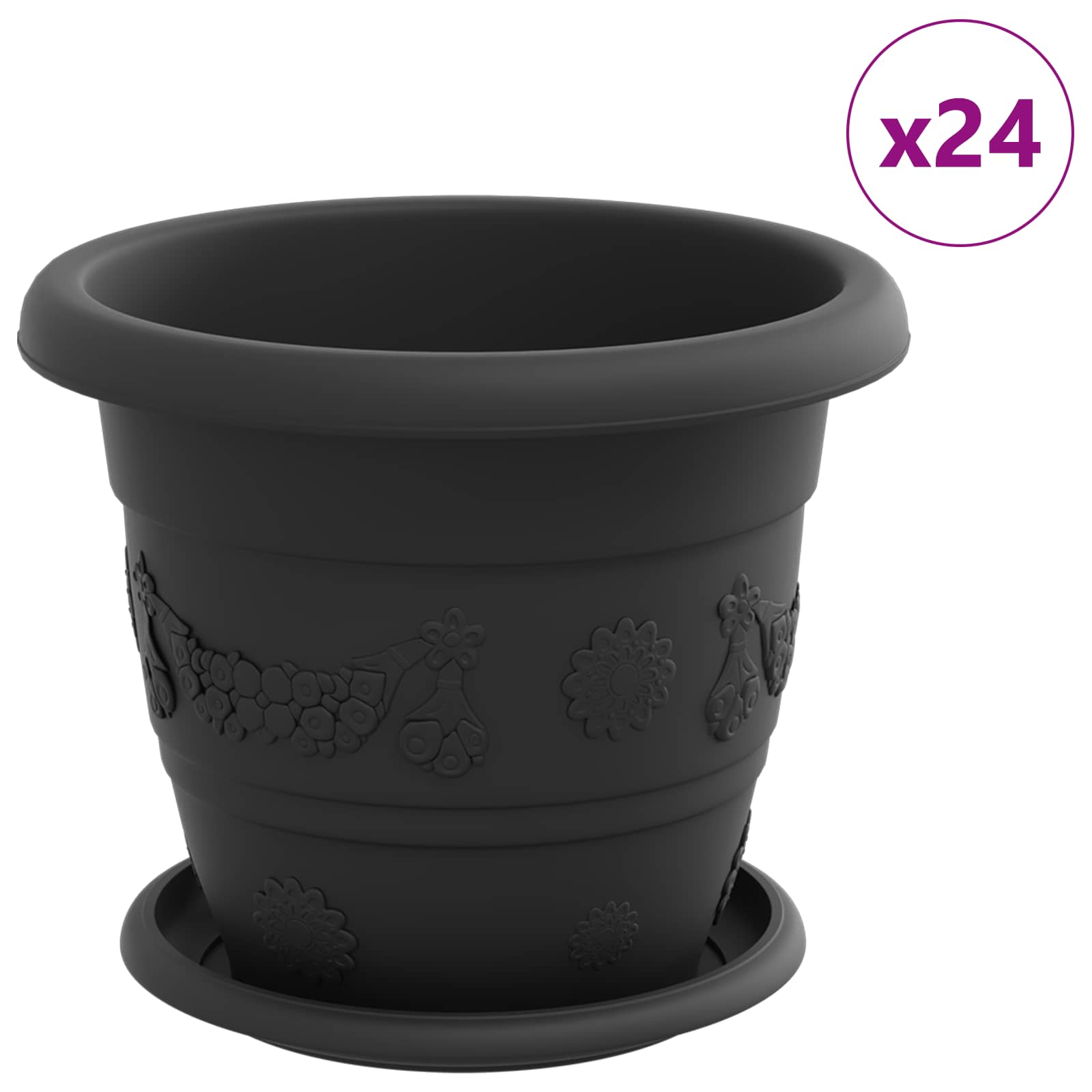 Augalų vazonai 24 vnt. Juoda Ø 22 x 18 cm Plastmasė Augalų vazonai 24 vnt. Juoda Ø 22 x 18 cm Plastmasė - Image 3