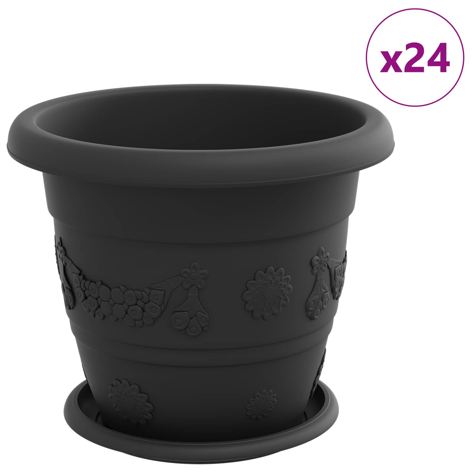 Augalų vazonai 24 vnt. Juoda Ø 26 x 21.5 cm Plastmasė Augalų vazonai 24 vnt. Juoda Ø 26 x 21.5 cm Plastmasė - Image 3