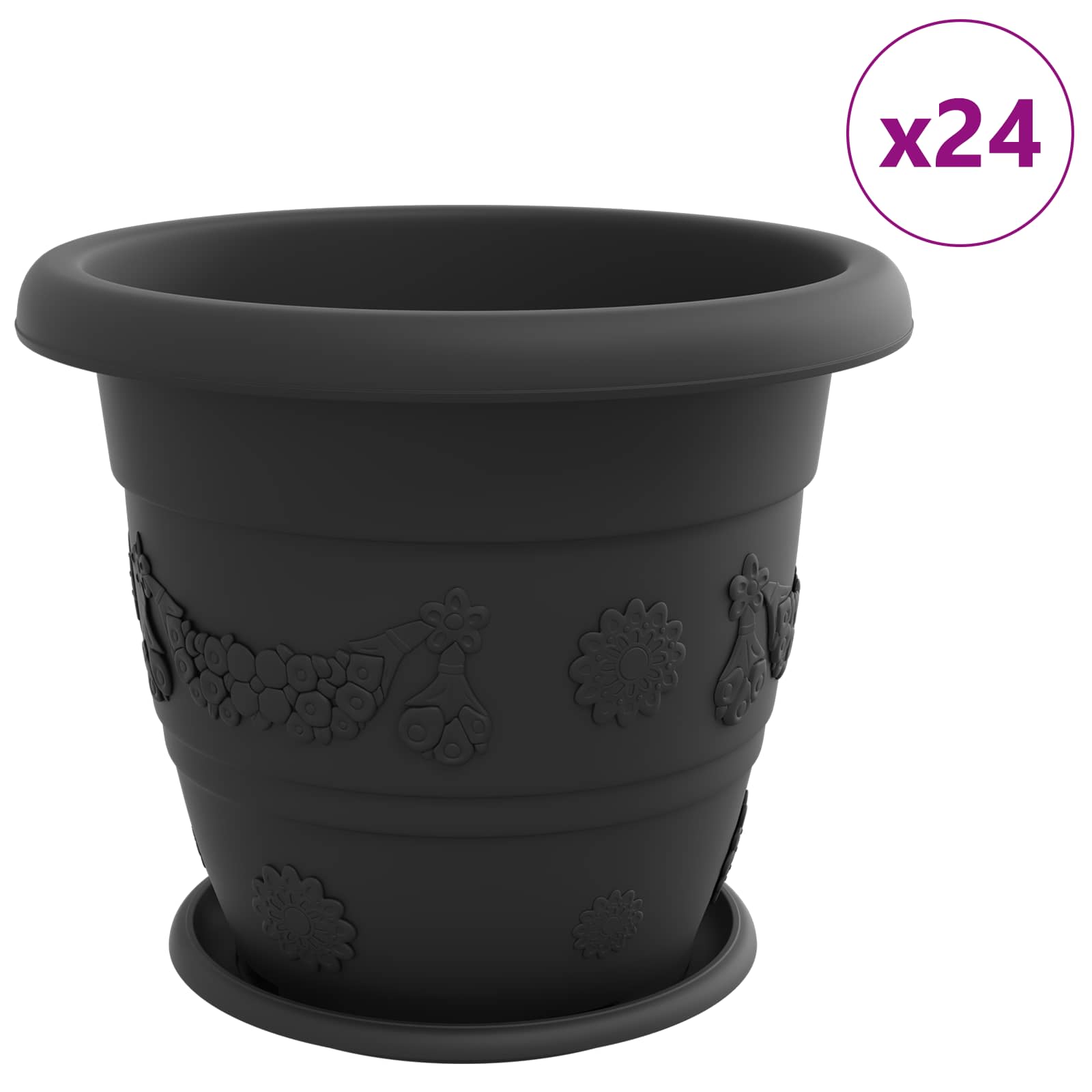 Augalų vazonai 24 vnt. Juoda Ø 39 x 32 cm Plastmasė Augalų vazonai 24 vnt. Juoda Ø 39 x 32 cm Plastmasė - Image 3