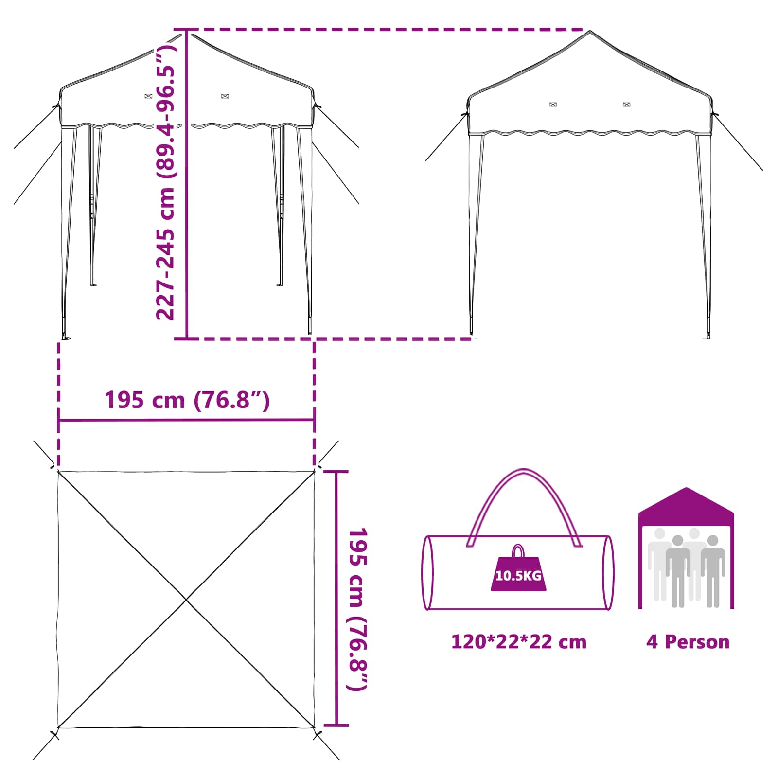 Pop-up šventinis palapinė 195 x 195 x 245 cm Smėlio Pop-up šventinis palapinė 195 x 195 x 245 cm Smėlio - Image 17