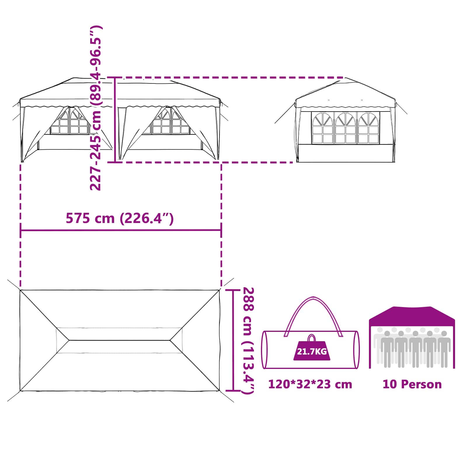 Pop-up šventinis palapinė 575 x 288 x 245 cm Juoda Pop-up šventinis palapinė 575 x 288 x 245 cm Juoda - Image 19