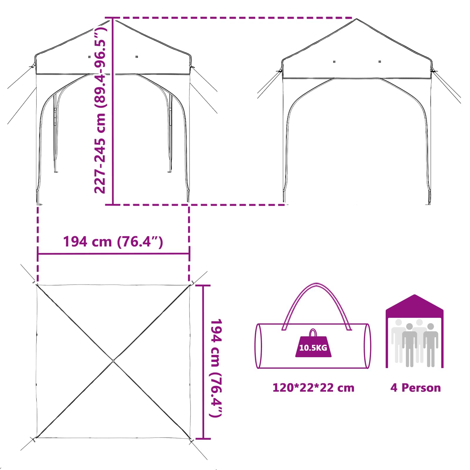 Pop-up šventinis palapinė 194 x 194 x 245 cm Kreminė Pop-up šventinis palapinė 194 x 194 x 245 cm Kreminė - Image 17