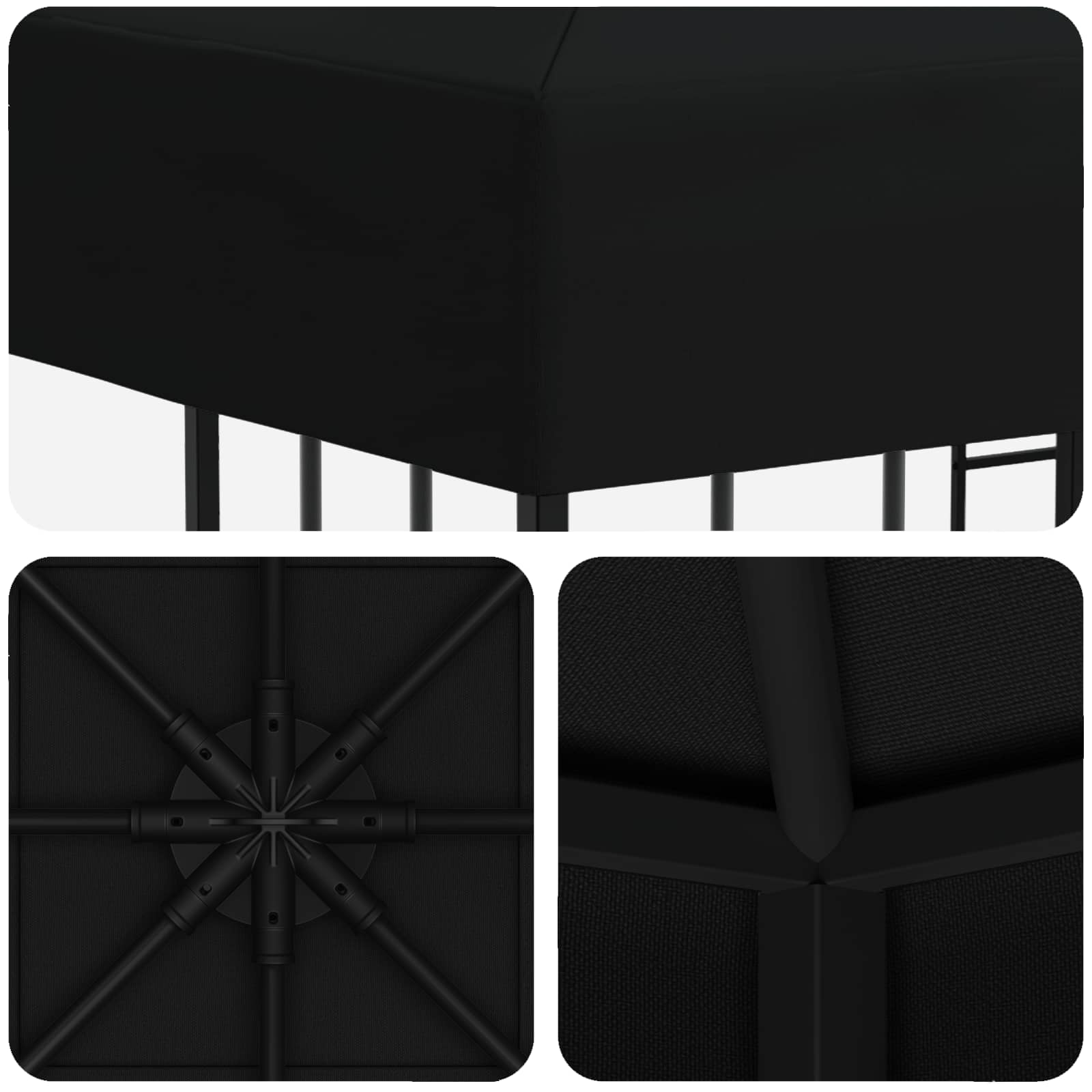 Pavėsinė 3 x 3 m Juoda Poliesteris ir plienas 190 gsm Pavėsinė 3 x 3 m Juoda Poliesteris ir plienas 190 gsm - Image 6