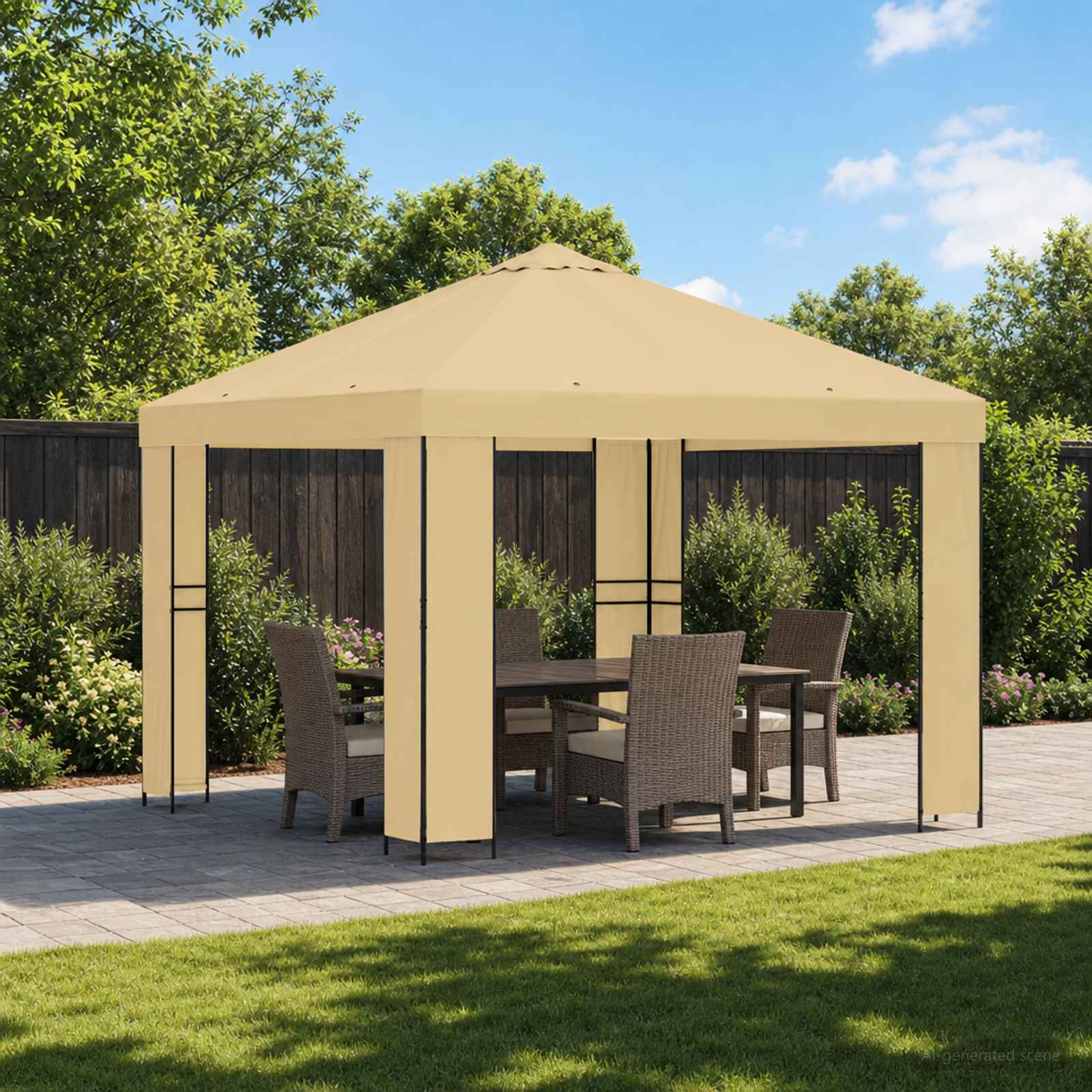 Pavėsinė 3 x 3 m Kreminė Poliesteris ir plienas 190 gsm Pavėsinė 3 x 3 m Kreminė Poliesteris ir plienas 190 gsm - Image 2
