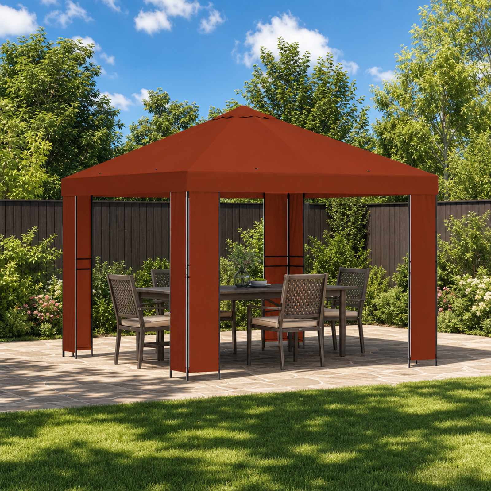 Pavėsinė 3 x 3 m Terakotos Poliesteris ir plienas 190 gsm Pavėsinė 3 x 3 m Terakotos Poliesteris ir plienas 190 gsm - Image 2
