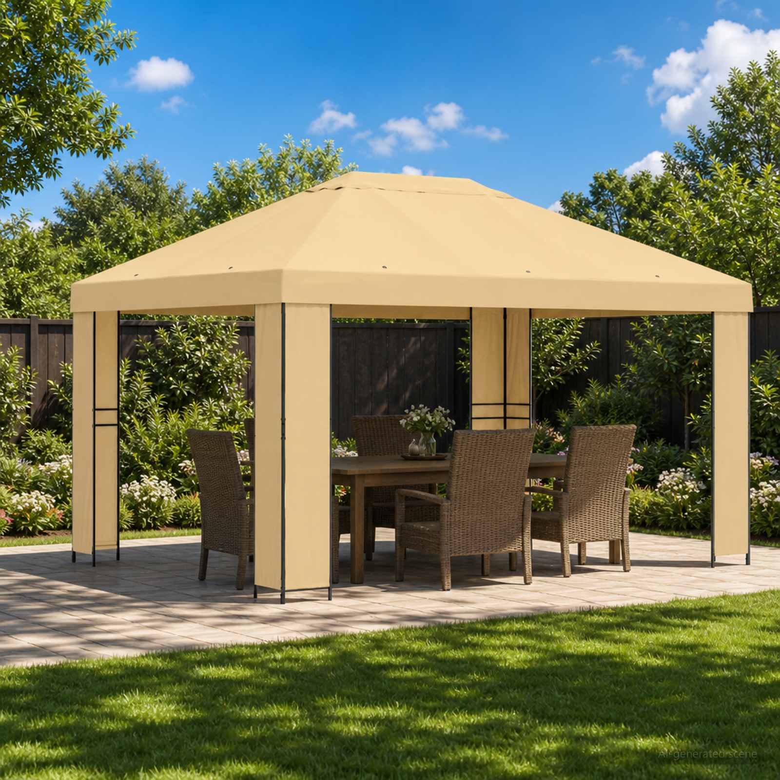 Pavėsinė 4 × 3 m Kreminė Poliesteris ir plienas 190 gsm Pavėsinė 4 × 3 m Kreminė Poliesteris ir plienas 190 gsm - Image 2