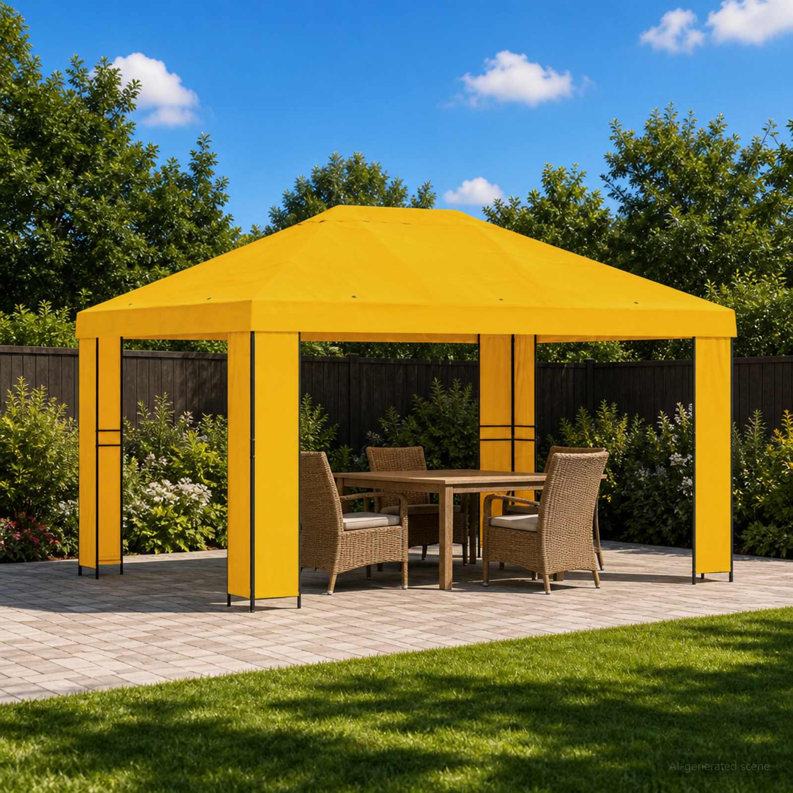 Pavėsinė 4 × 3 m Geltona Poliesteris ir plienas 190 gsm Pavėsinė 4 × 3 m Geltona Poliesteris ir plienas 190 gsm - Image 2