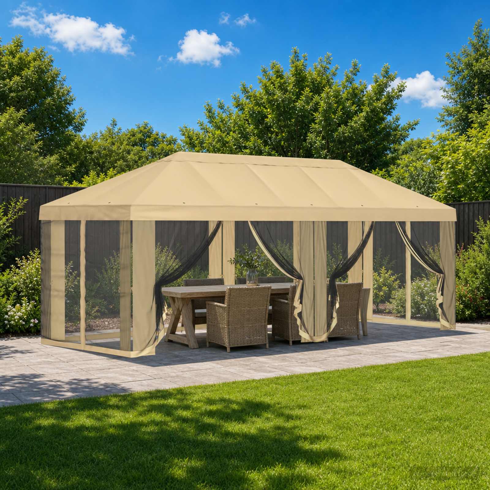 Pavėsinės dengti su šoninėmis sienelėmis 6 x 3 m Kreminė Pavėsinės dengti su šoninėmis sienelėmis 6 x 3 m Kreminė - Image 2