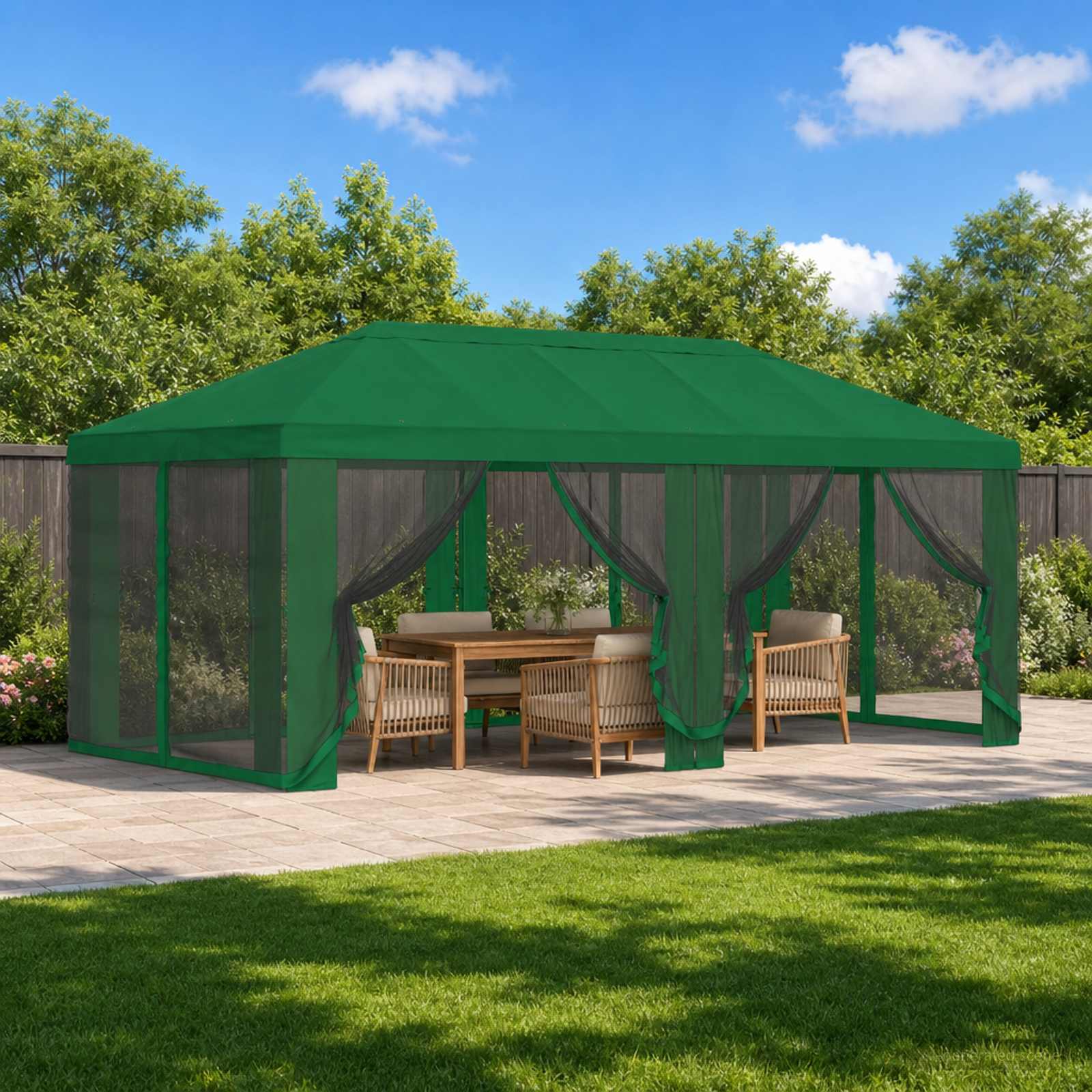 Pavėsinės dengti su šoninėmis sienelėmis 6 x 3 m Žalia Pavėsinės dengti su šoninėmis sienelėmis 6 x 3 m Žalia - Image 2