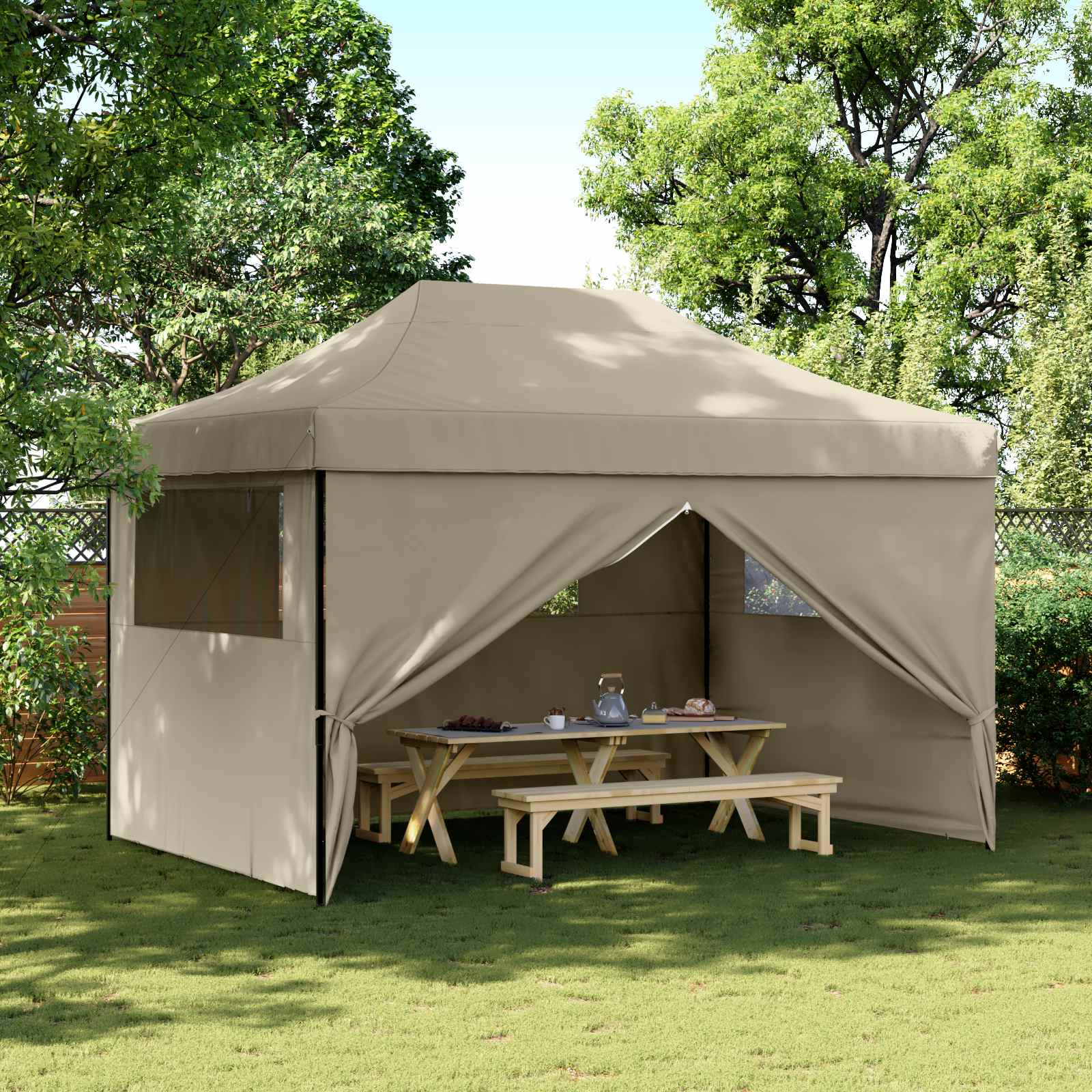 Šventės palapinė 279 x 410 x 315 cm Taupe Oksfordo audinys Šventės palapinė 279 x 410 x 315 cm Taupe Oksfordo audinys - Image 2