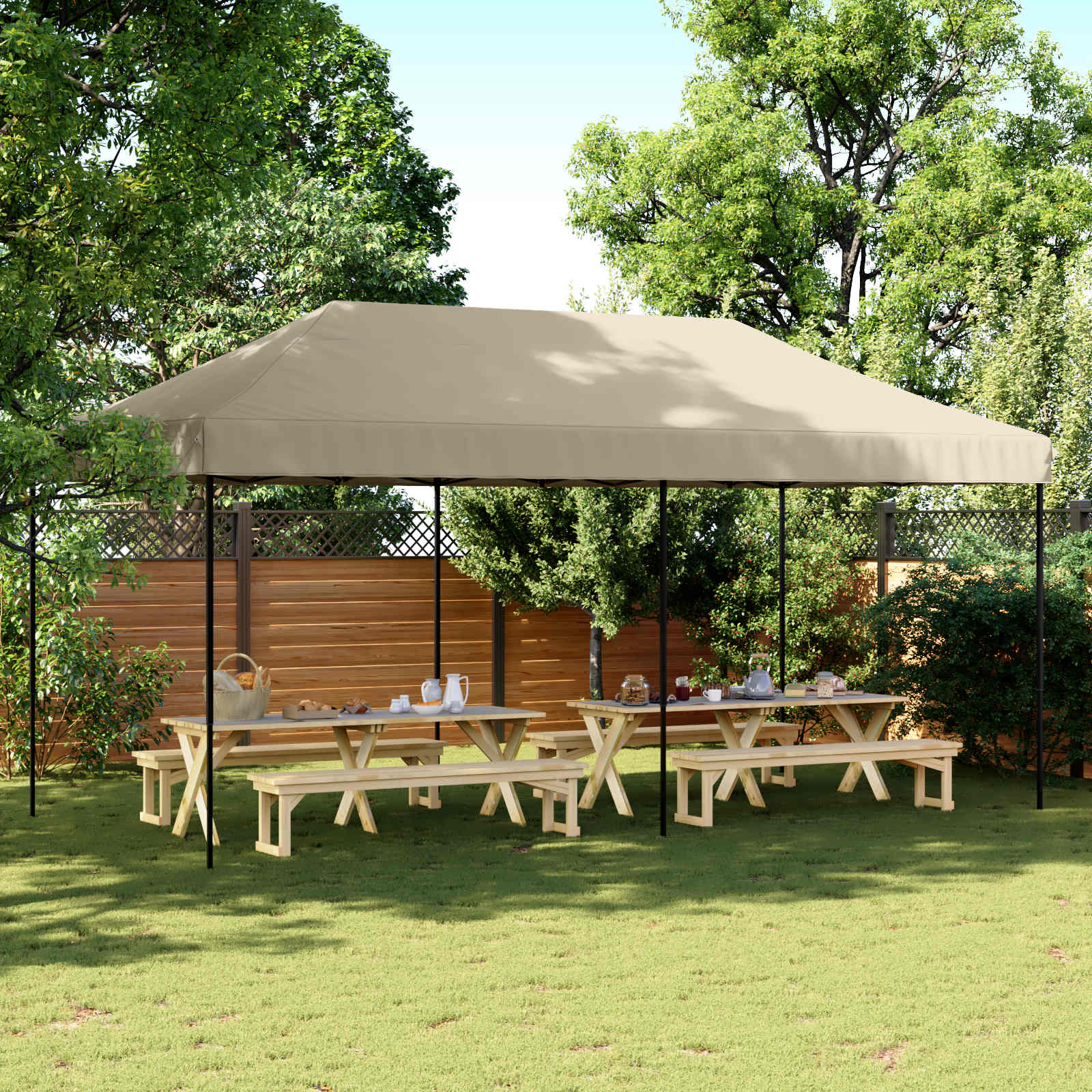Šventės palapinė 292 x 580 x 315 cm Taupe Oksfordo audinys Šventės palapinė 292 x 580 x 315 cm Taupe Oksfordo audinys - Image 2