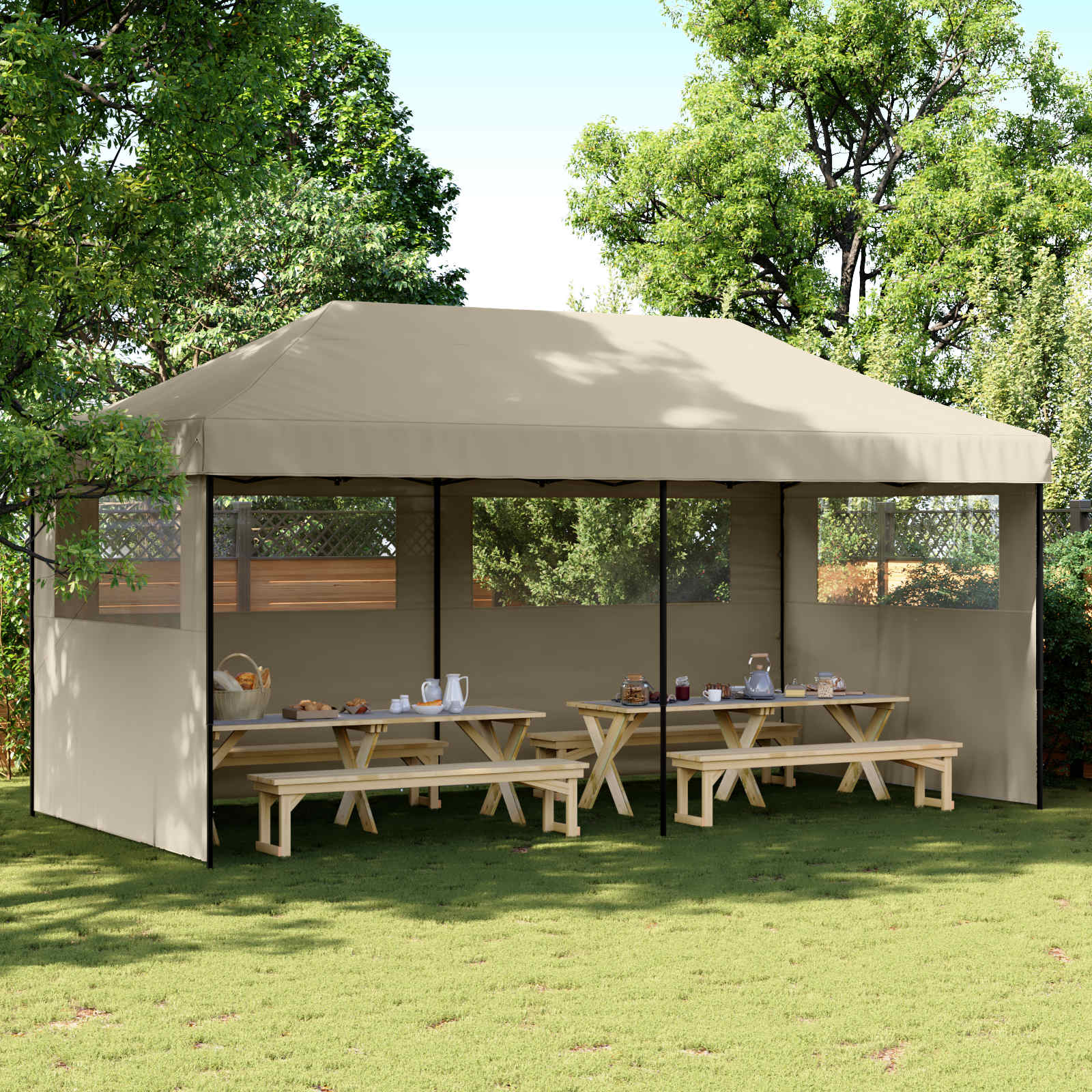 Šventės palapinė 292 x 580 x 315 cm Taupe Oksfordo audinys Šventės palapinė 292 x 580 x 315 cm Taupe Oksfordo audinys - Image 2