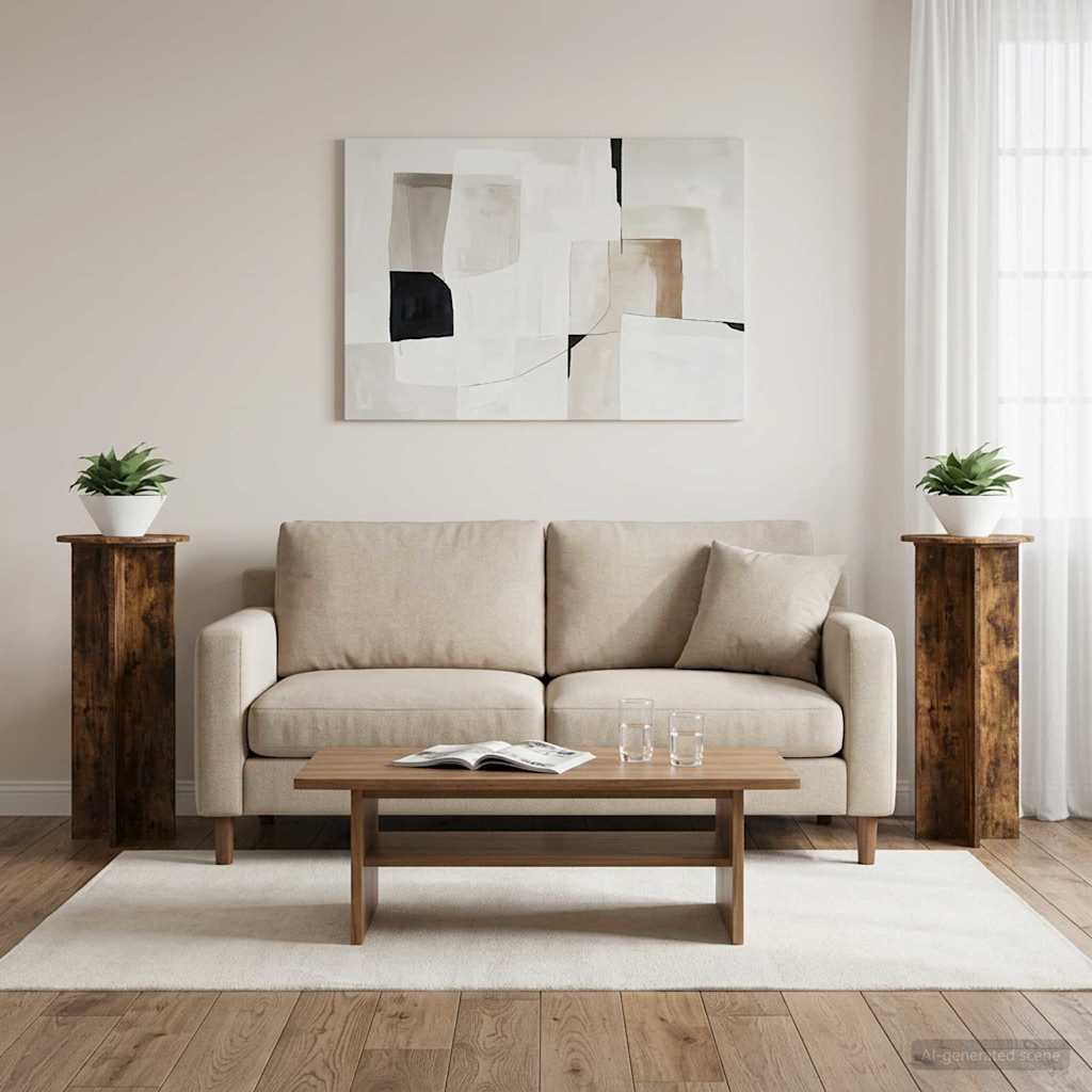 Augalų stovas 2 vnt. Dūminio ąžuolo Ø40 x 100 cm Augalų stovas 2 vnt. Dūminio ąžuolo Ø40 x 100 cm - Image 3