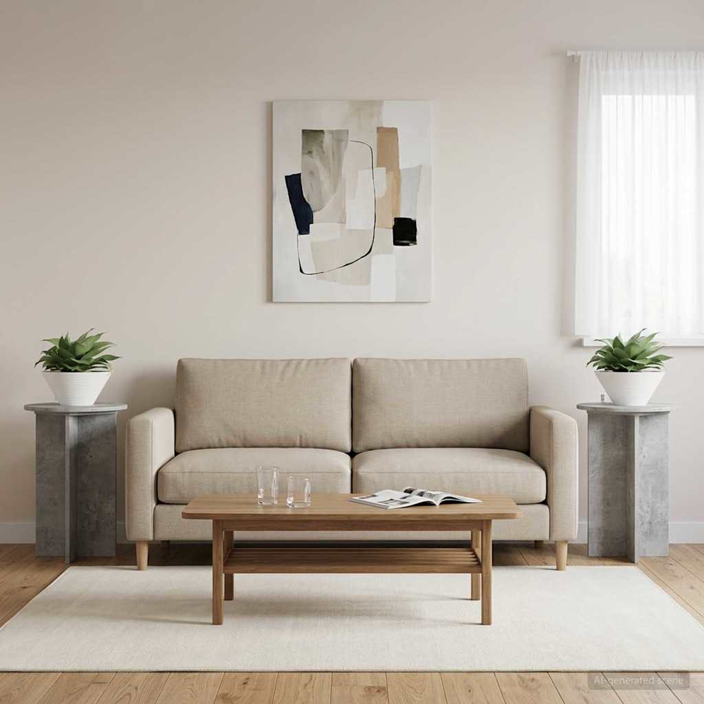 Augalų stovas 2 vnt. Betono pilka Ø40 x 60 cm Apdirbta mediena Augalų stovas 2 vnt. Betono pilka Ø40 x 60 cm Apdirbta mediena - Image 2
