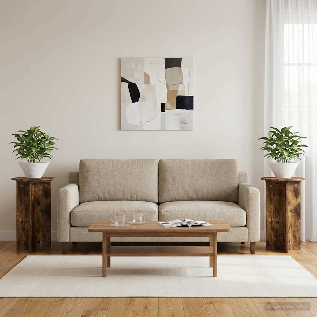 Augalų stovas 2 vnt. Dūminio ąžuolo Ø40 x 60 cm Augalų stovas 2 vnt. Dūminio ąžuolo Ø40 x 60 cm - Image 3