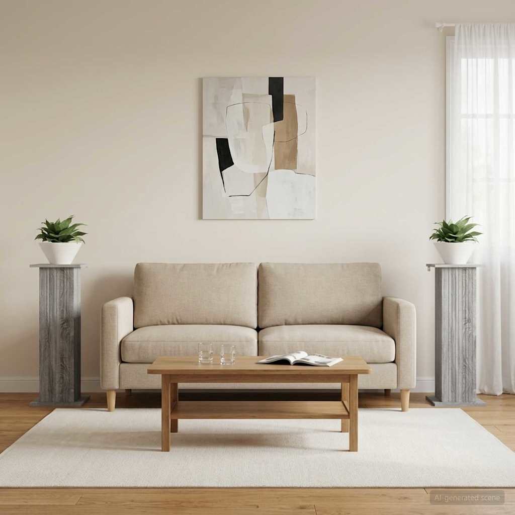 Augalų stovas 2 vnt. Pilka sonoma ąžuolo 30,5 x 30 x 80,5 cm Augalų stovas 2 vnt. Pilka sonoma ąžuolo 30,5 x 30 x 80,5 cm - Image 2
