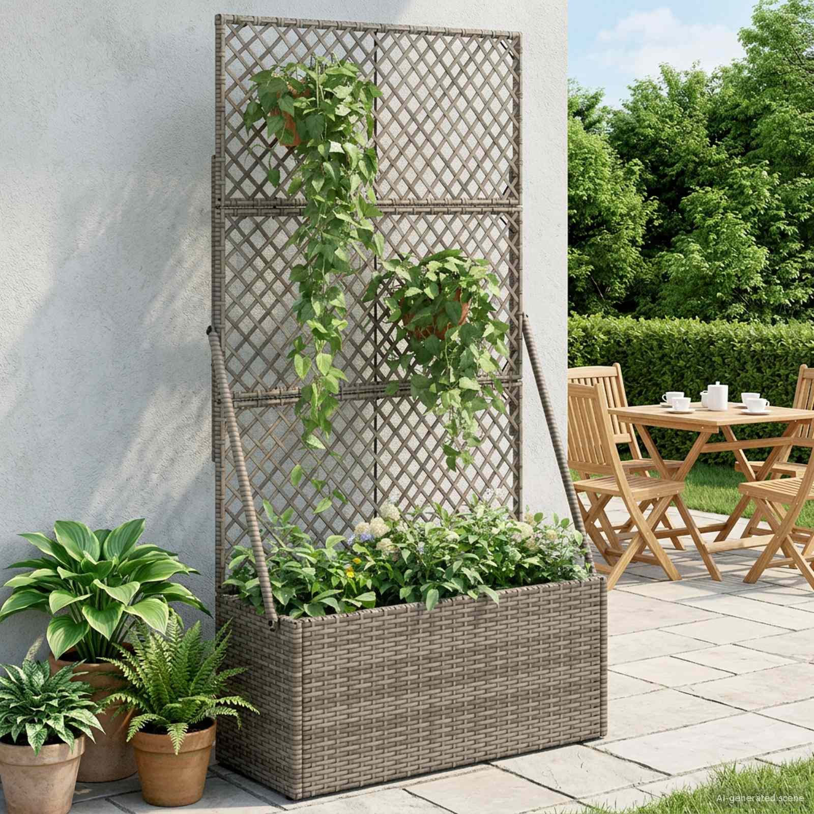 Sodas vazonas su trellis Pilka 70 x 30 x 135 cm poliratanas Sodas vazonas su trellis Pilka 70 x 30 x 135 cm poliratanas - Image 2