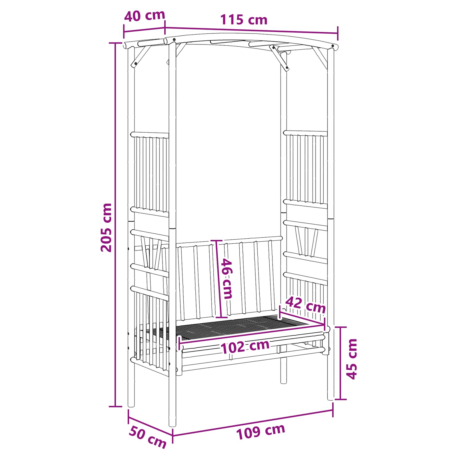 Sodo arka su suoliuku 115 x 50 x 205 cm Bambukas Sodo arka su suoliuku 115 x 50 x 205 cm Bambukas