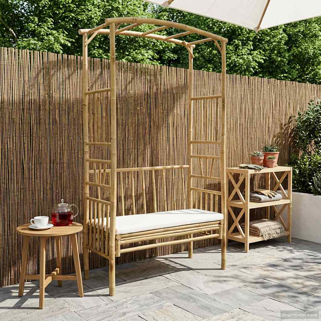 Sodo arka su suoliuku Kreminė balta 115 x 50 x 205 cm Bambukas Sodo arka su suoliuku Kreminė balta 115 x 50 x 205 cm Bambukas - Image 2