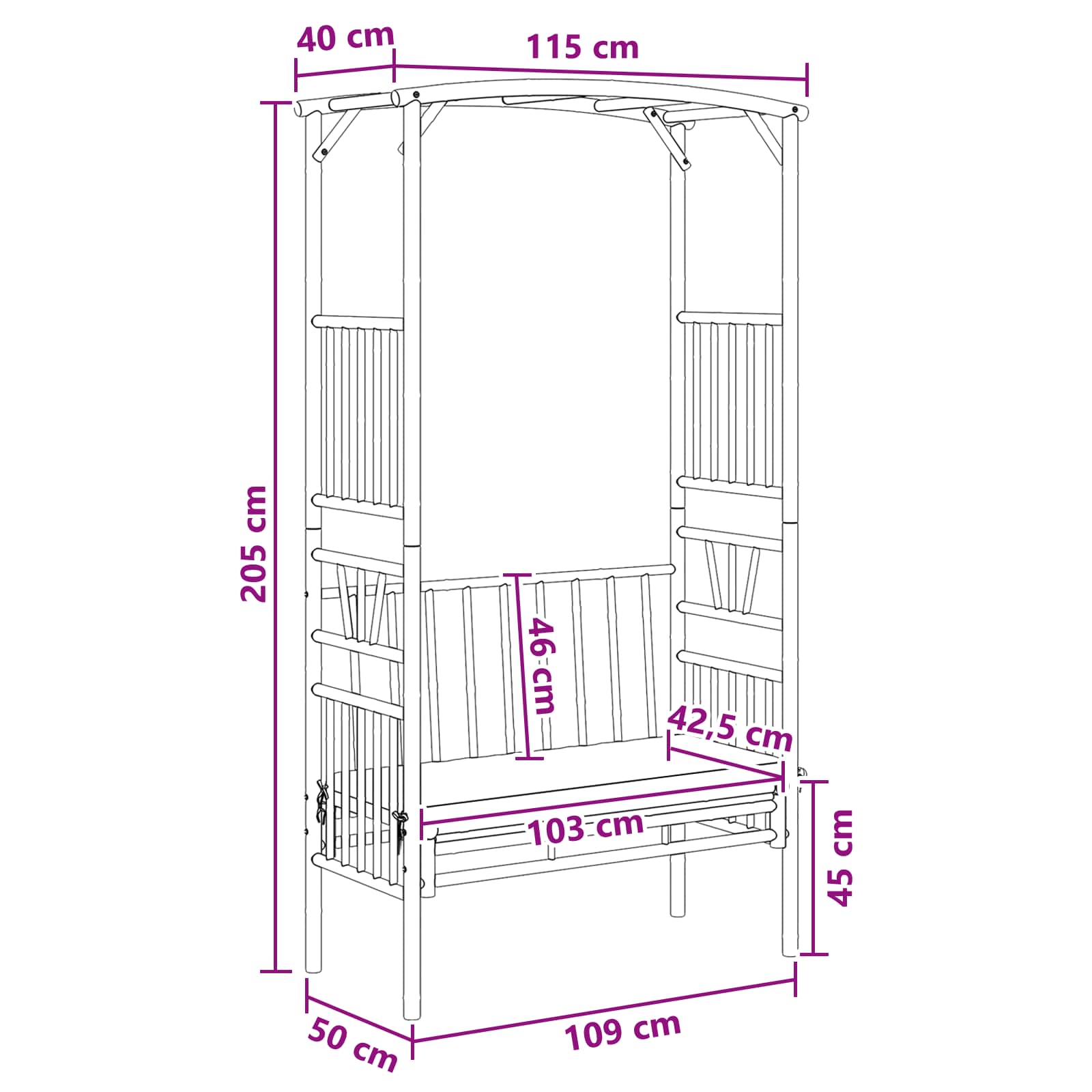 Sodo arka su suoliuku Tamsiai pilka 115 x 50 x 205 cm Bambukas Sodo arka su suoliuku Tamsiai pilka 115 x 50 x 205 cm Bambukas