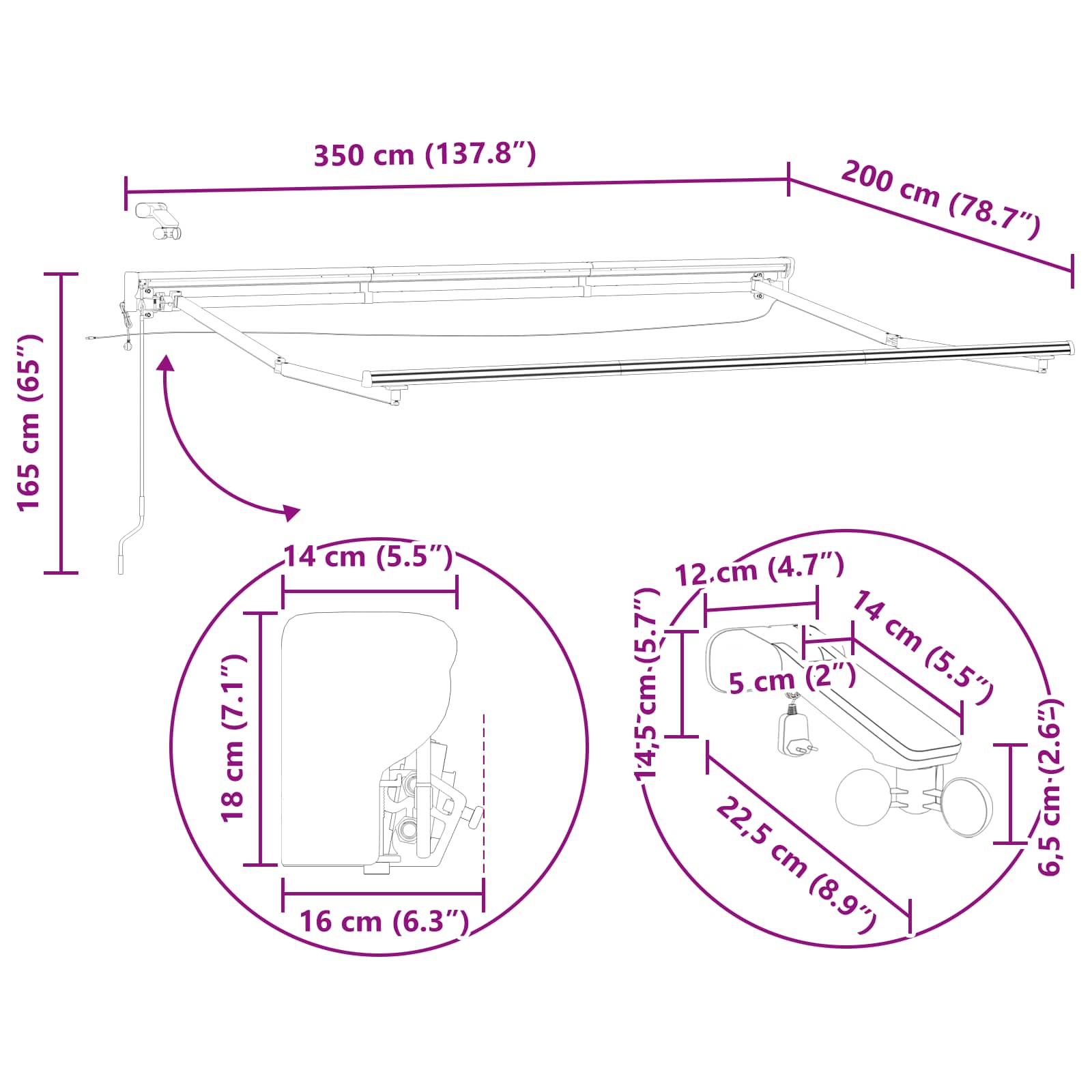 Elektrinė markizė su LED apšvietimu Baltas 3,5 x 2 m Aliuminis Elektrinė markizė su LED apšvietimu Baltas 3,5 x 2 m Aliuminis