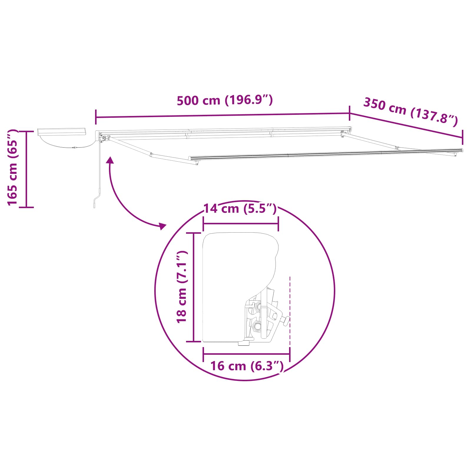 Elektrinė ištraukiama markizės sistema Baltas 5 × 3,5 m Plienas Elektrinė ištraukiama markizės sistema Baltas 5 × 3,5 m Plienas