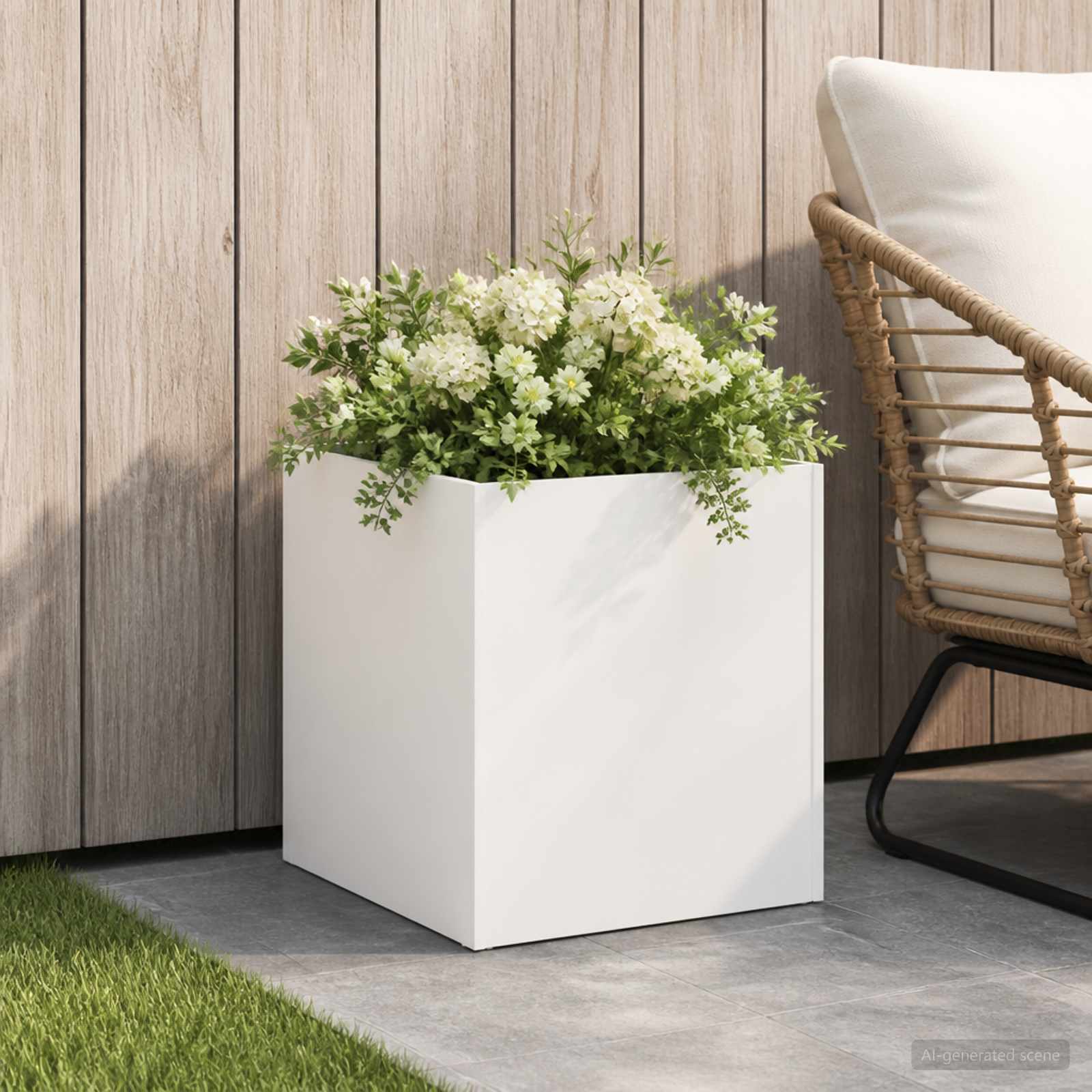 Sodo vazonas Balta 35 x 35 x 35 cm Šaltai valcuotas plienas Sodo vazonas Balta 35 x 35 x 35 cm Šaltai valcuotas plienas - Image 2