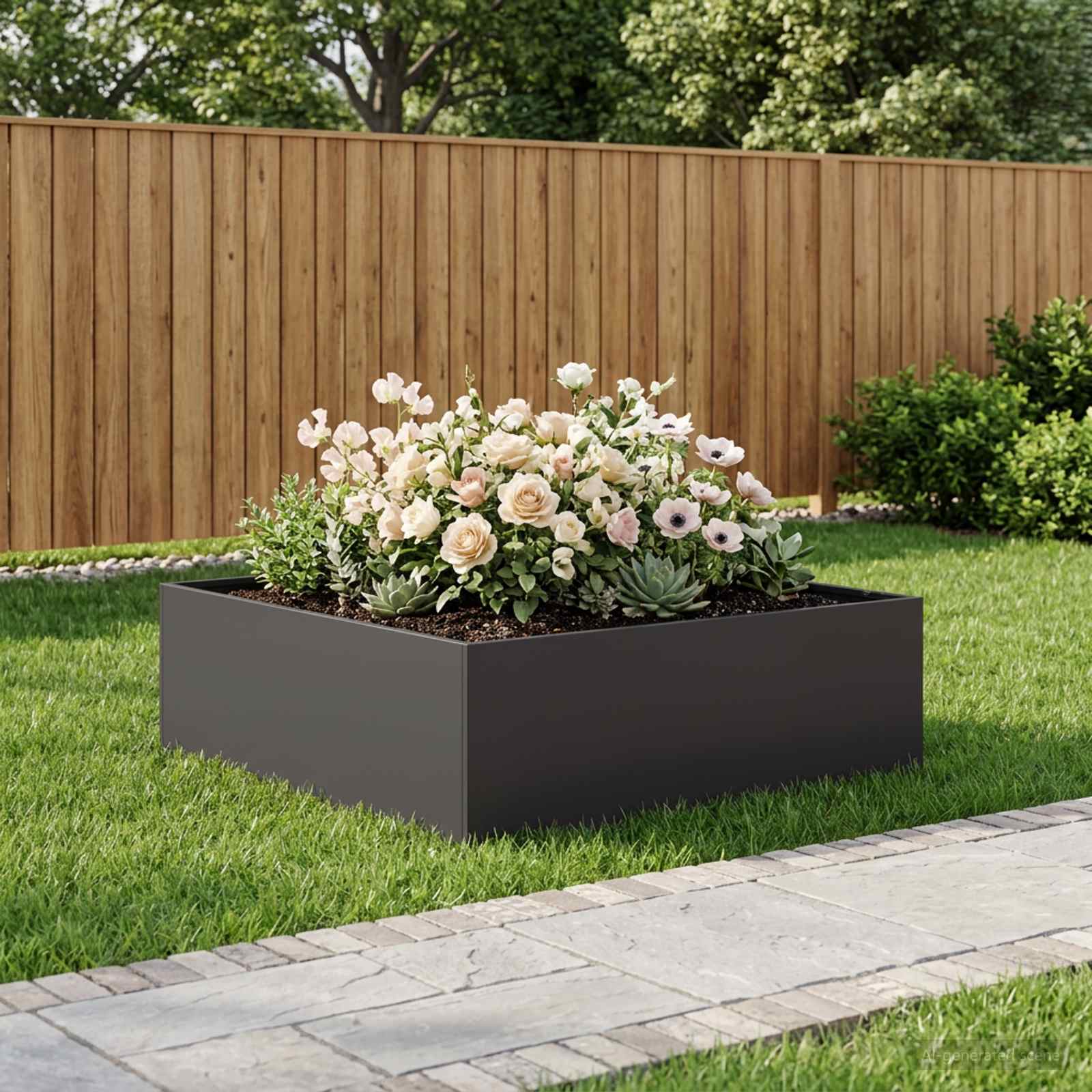Sodo vazonas Juoda 100 x 100 x 30 cm Šaltai valcuotas plienas Sodo vazonas Juoda 100 x 100 x 30 cm Šaltai valcuotas plienas - Image 2