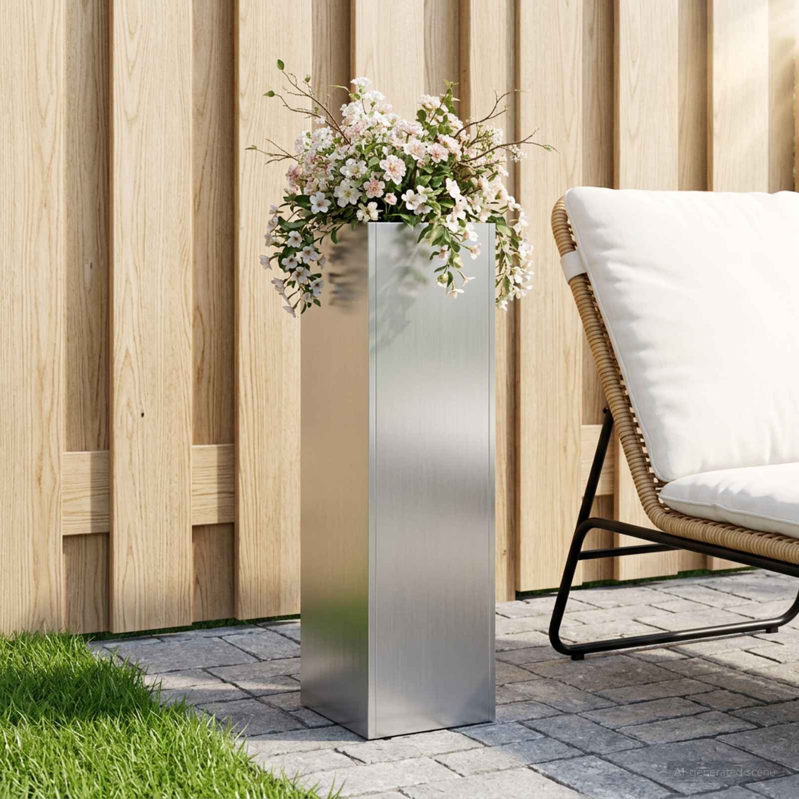 Sodo vazonas Sidabrinė 20 x 20 x 75 cm Galvanizuotas plienas Sodo vazonas Sidabrinė 20 x 20 x 75 cm Galvanizuotas plienas - Image 2
