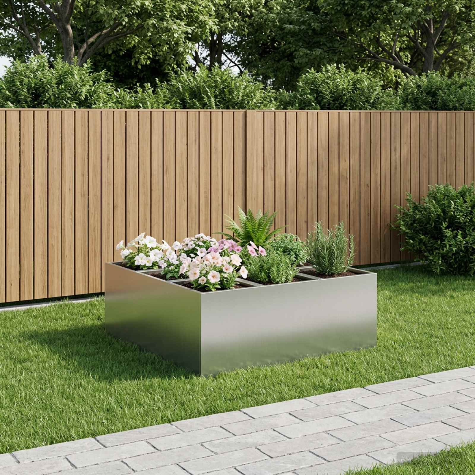 Sodo vazonas Sidabrinė 100 x 100 x 50 cm Galvanizuotas plienas Sodo vazonas Sidabrinė 100 x 100 x 50 cm Galvanizuotas plienas - Image 2