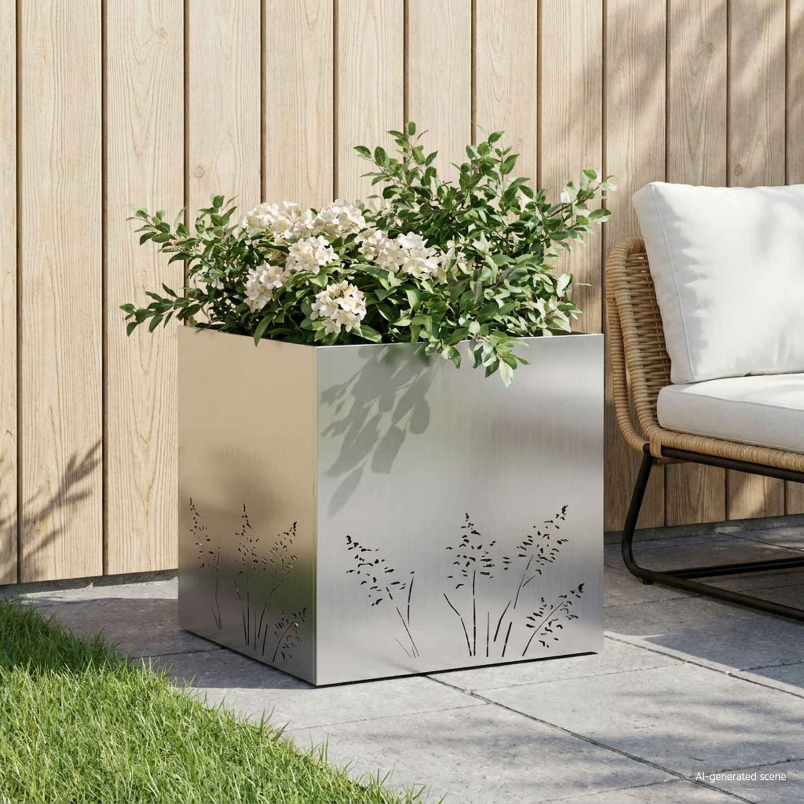 Sodo vazonas Sidabrinė 50 x 50 x 49 cm Galvanizuotas plienas Sodo vazonas Sidabrinė 50 x 50 x 49 cm Galvanizuotas plienas - Image 2