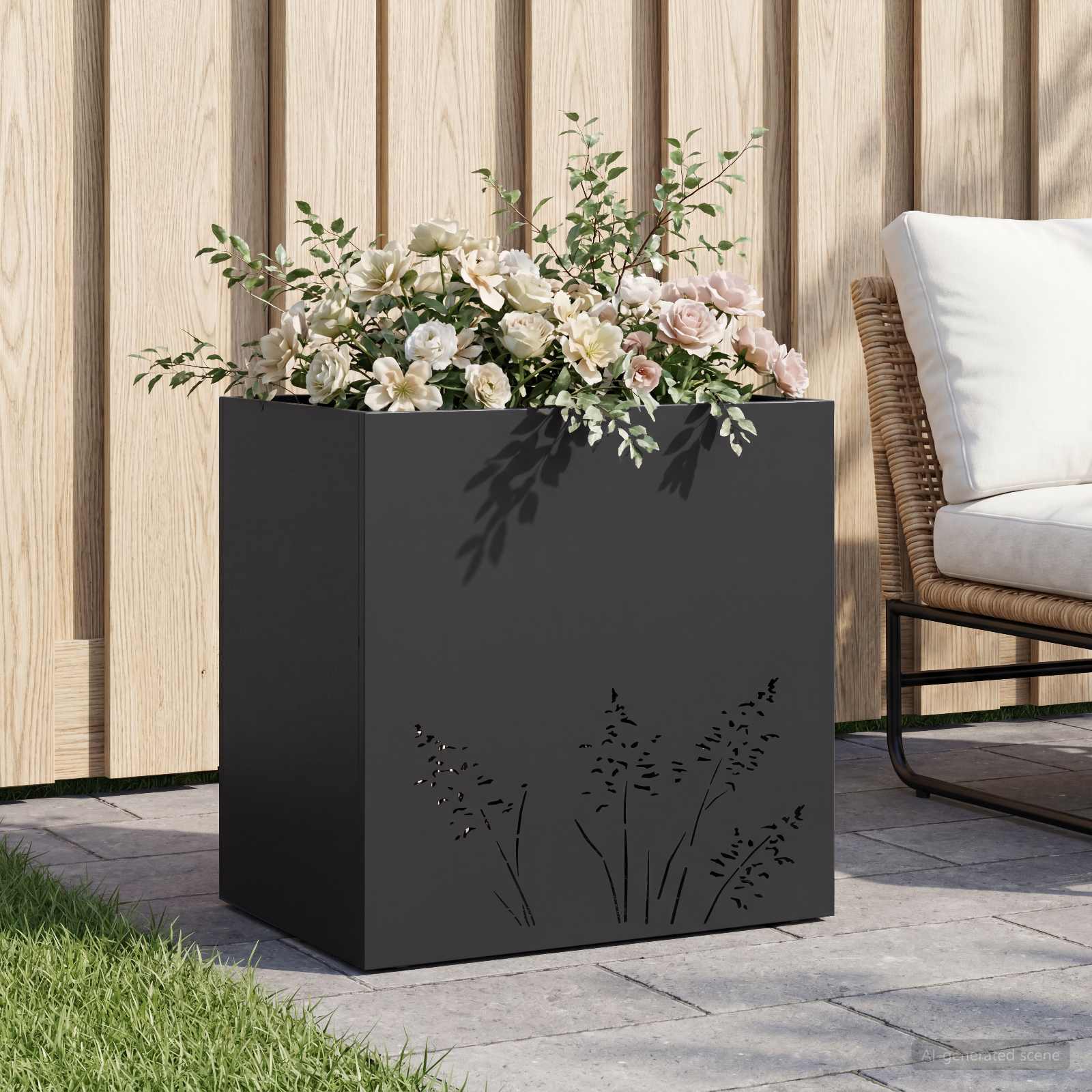 Sodo vazonas Juoda 50 x 30 x 49 cm Šaltai valcuotas plienas Sodo vazonas Juoda 50 x 30 x 49 cm Šaltai valcuotas plienas - Image 2