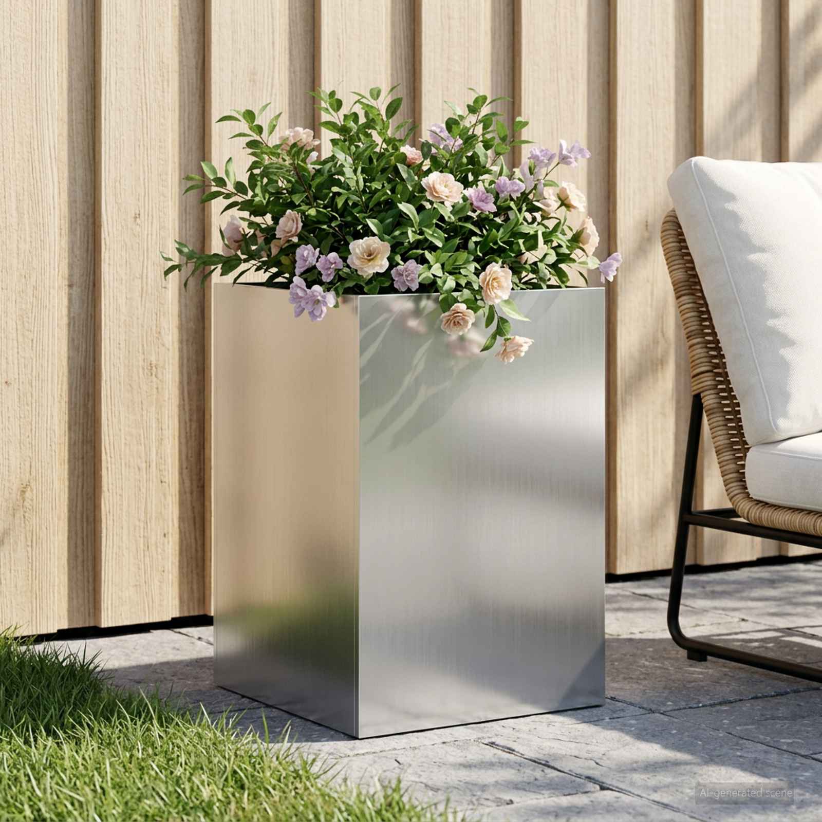 Sodo vazonas Sidabrinė 40 x 40 x 60 cm Galvanizuotas plienas Sodo vazonas Sidabrinė 40 x 40 x 60 cm Galvanizuotas plienas - Image 2