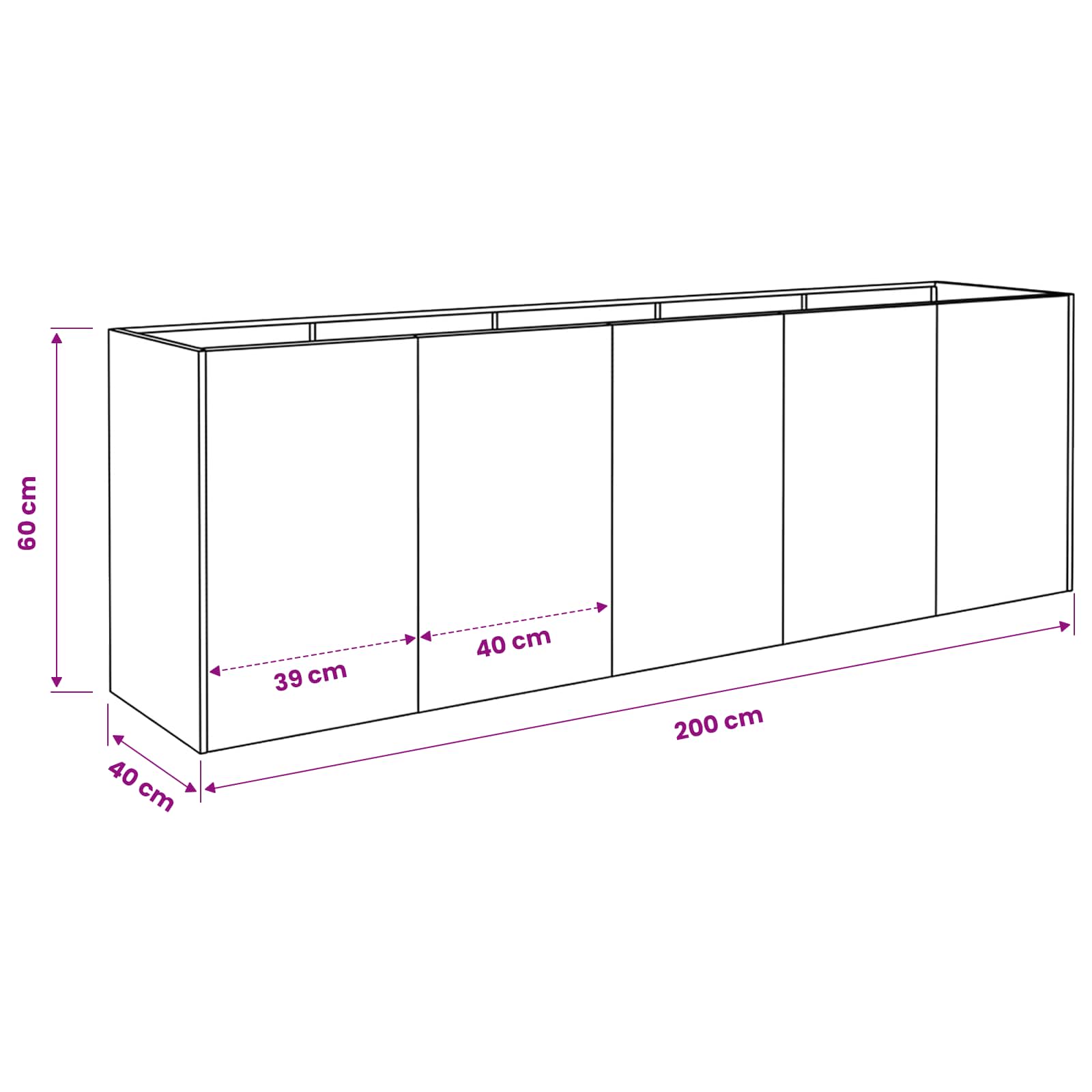 Sodo vazonas Balta 200 x 40 x 60 cm Šaltai valcuotas plienas Sodo vazonas Balta 200 x 40 x 60 cm Šaltai valcuotas plienas