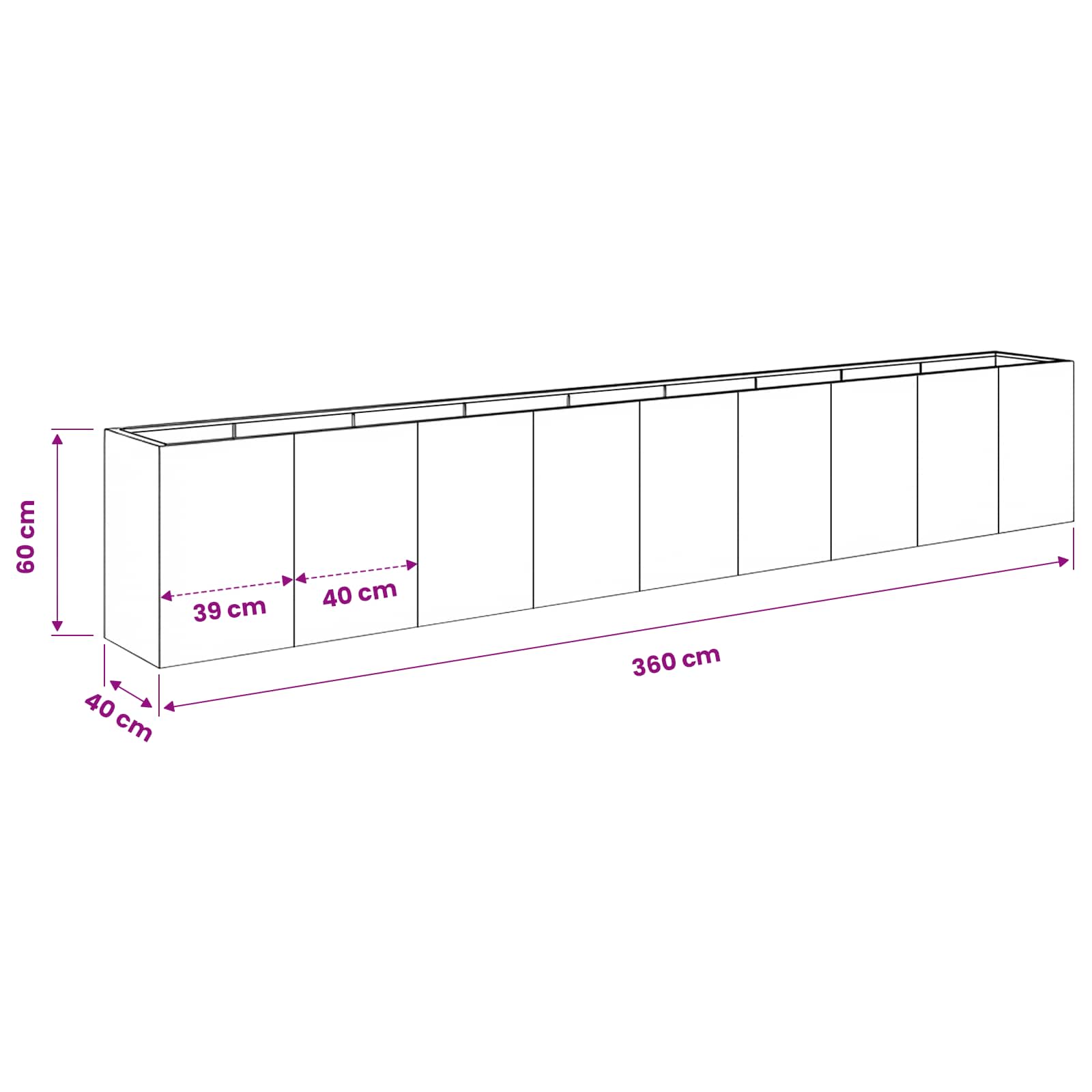 Sodo vazonas Balta 360 x 40 x 60 cm Šaltai valcuotas plienas Sodo vazonas Balta 360 x 40 x 60 cm Šaltai valcuotas plienas