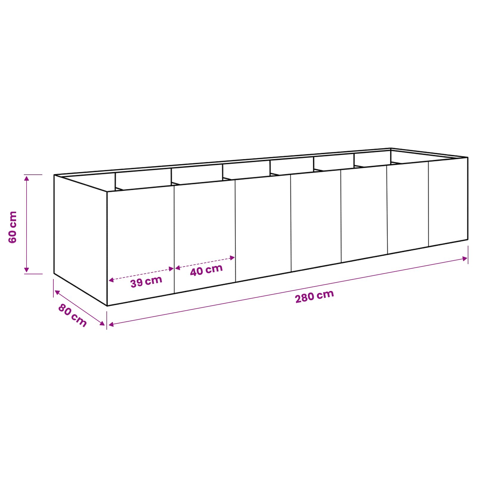 Sodo vazonas Juoda 280 x 80 x 60 cm Šaltai valcuotas plienas Sodo vazonas Juoda 280 x 80 x 60 cm Šaltai valcuotas plienas