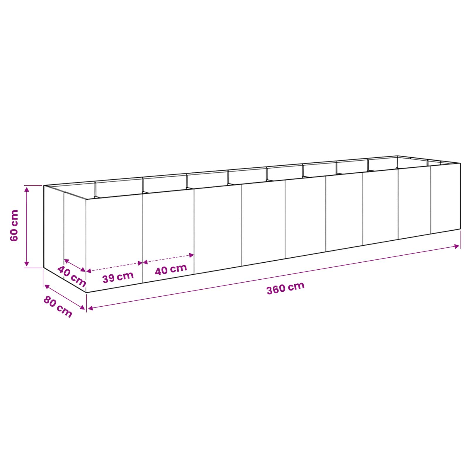 Sodo vazonas Balta 360 x 80 x 60 cm Šaltai valcuotas plienas Sodo vazonas Balta 360 x 80 x 60 cm Šaltai valcuotas plienas