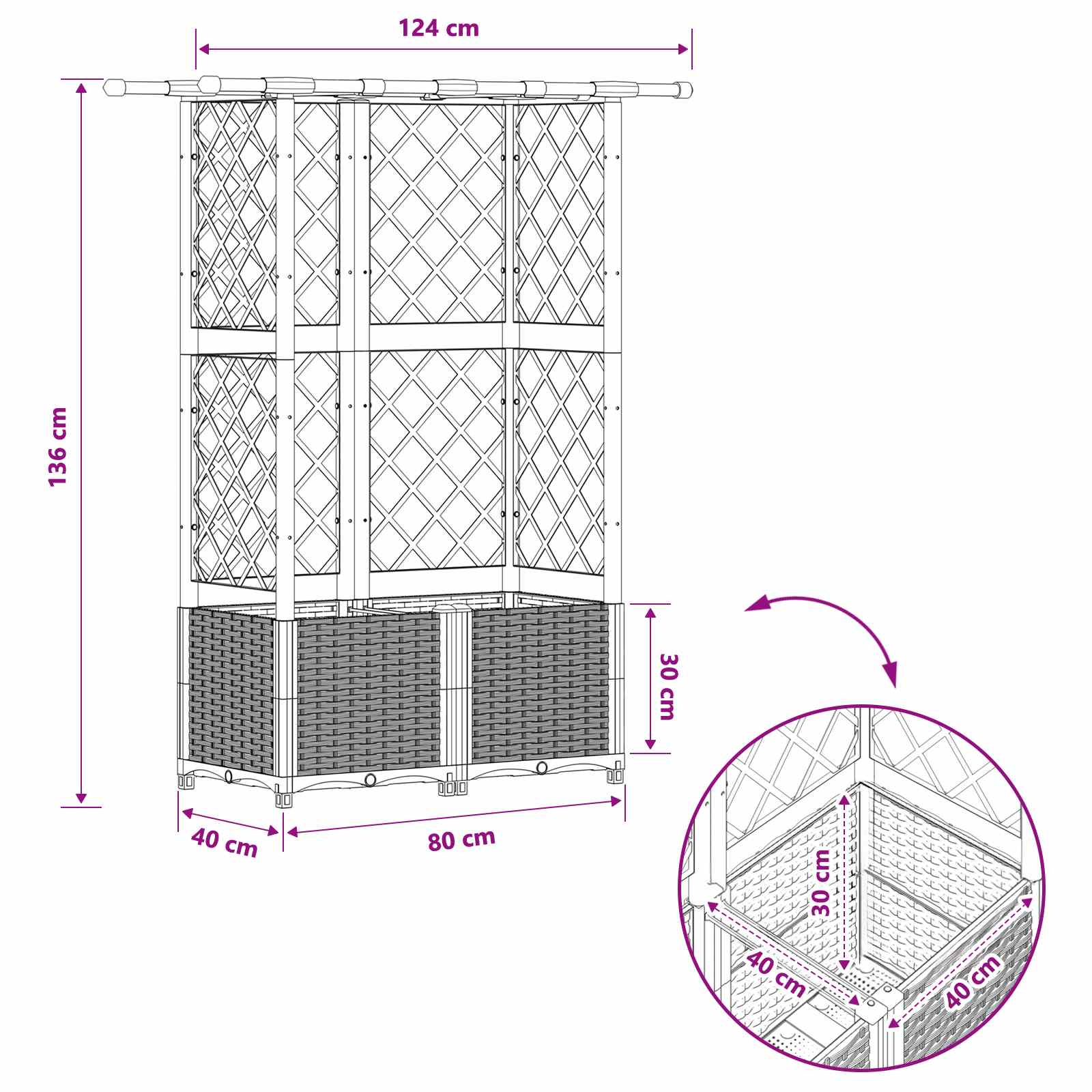 Pakeltas lovas su trelėmis ir stogu Ruda 124 x 40 x 136 cm PP Pakeltas lovas su trelėmis ir stogu Ruda 124 x 40 x 136 cm PP