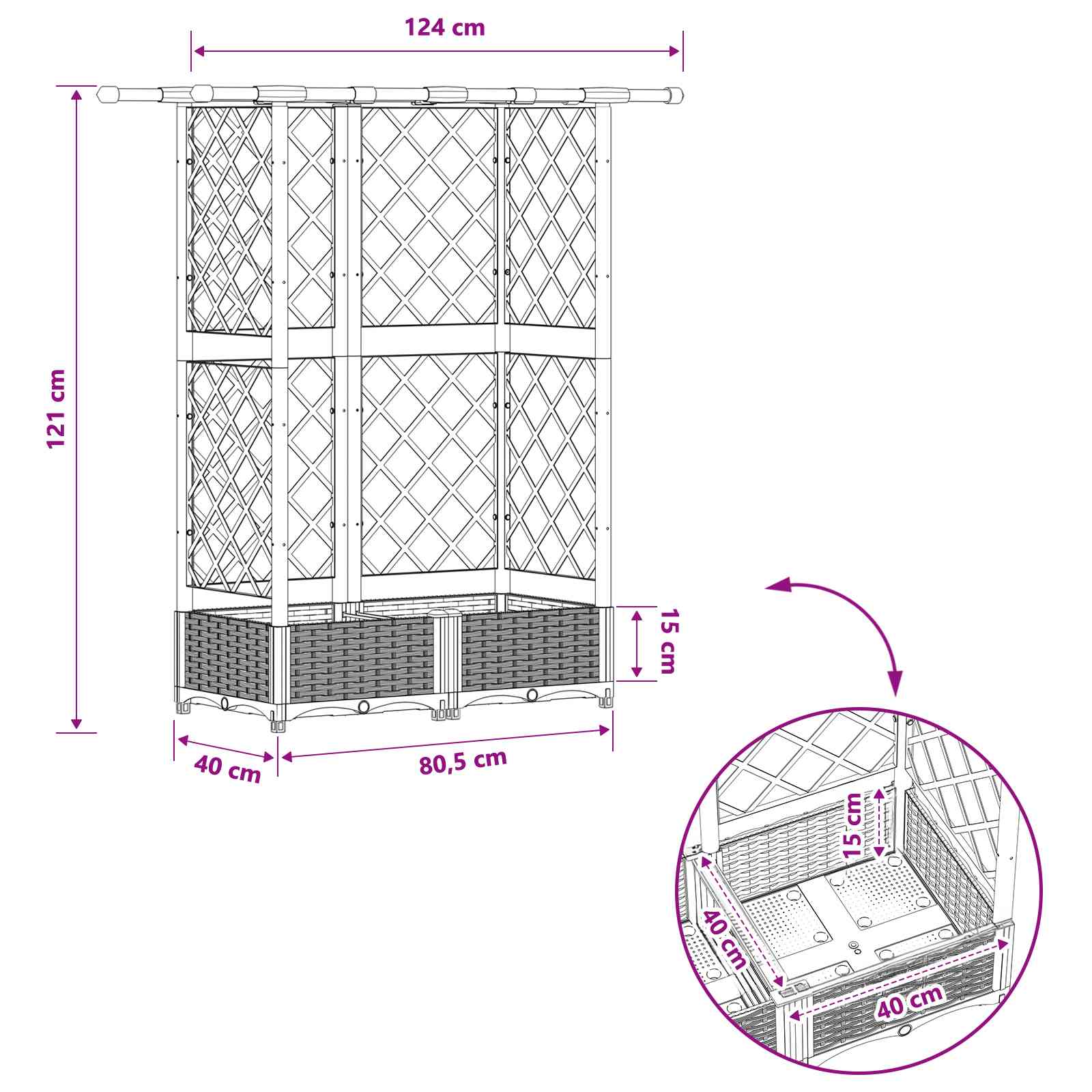 Pakeltas lovas su trelėmis ir stogu Pilka 122,5 x 40 x 121 cm Pakeltas lovas su trelėmis ir stogu Pilka 122,5 x 40 x 121 cm