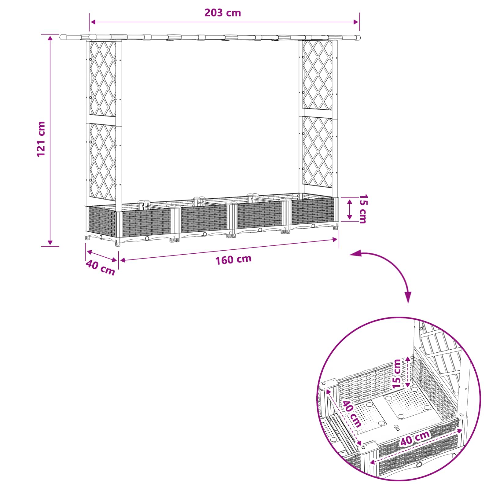 Pakeltas lovas su trelėmis ir stogu Pilka 203 x 40 x 121 cm PP Pakeltas lovas su trelėmis ir stogu Pilka 203 x 40 x 121 cm PP