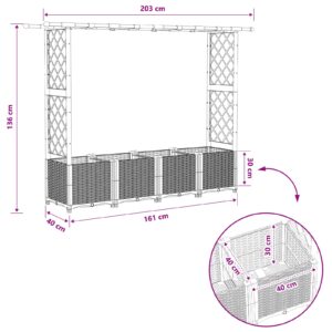 Pakeltas lovas su trelėmis ir stogu Pilka 203 x 40 x 136 cm PP