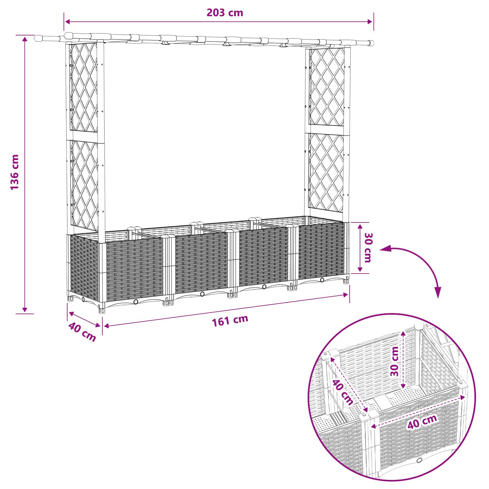 Pakeltas lovas su trelėmis ir stogu Pilka 203 x 40 x 136 cm PP Pakeltas lovas su trelėmis ir stogu Pilka 203 x 40 x 136 cm PP
